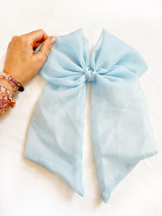 Oversized Power Hair Bow in sheer baby blue