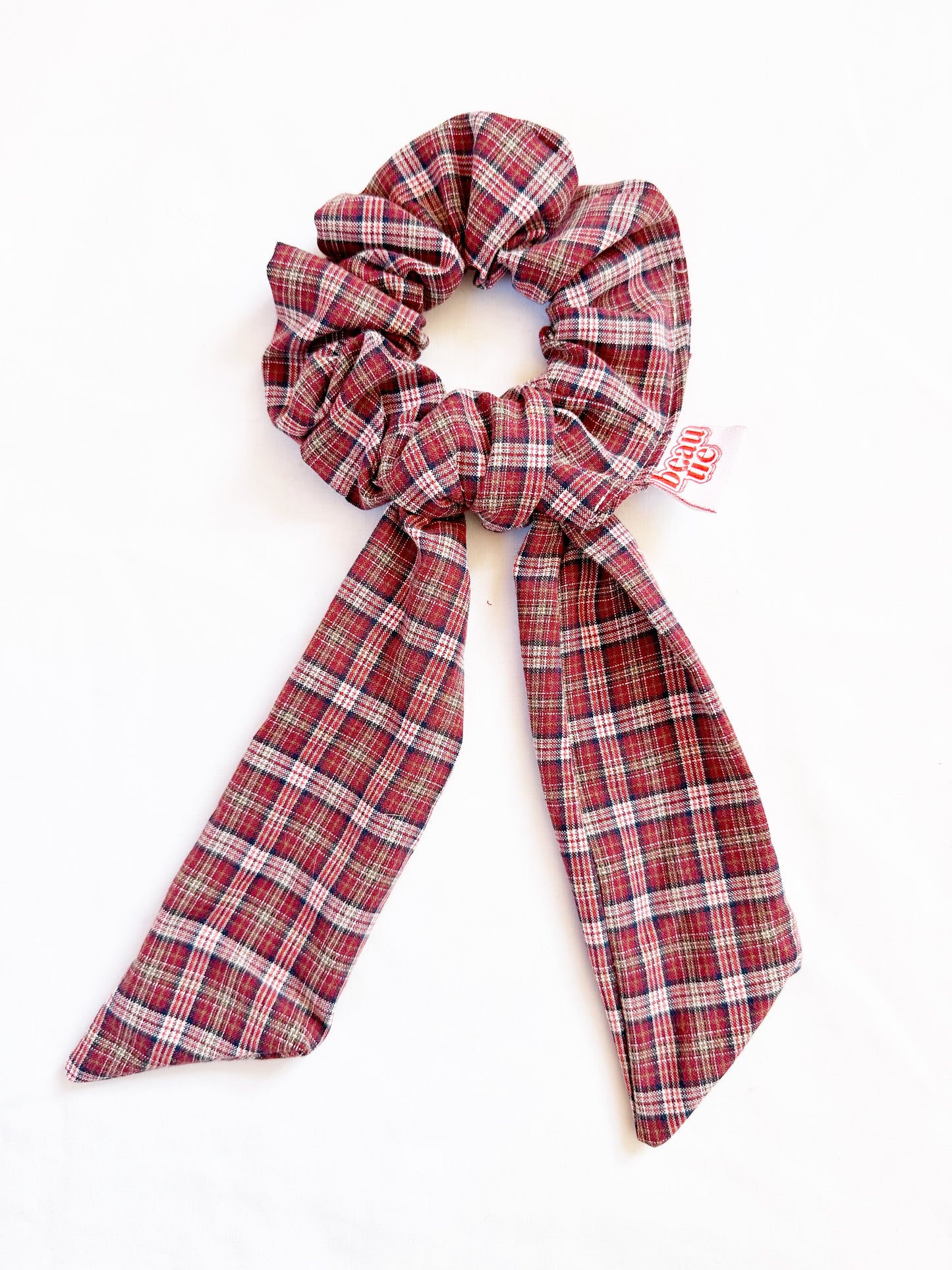 Dolly scarf scrunchie in tartan cotton, in mini or regular.