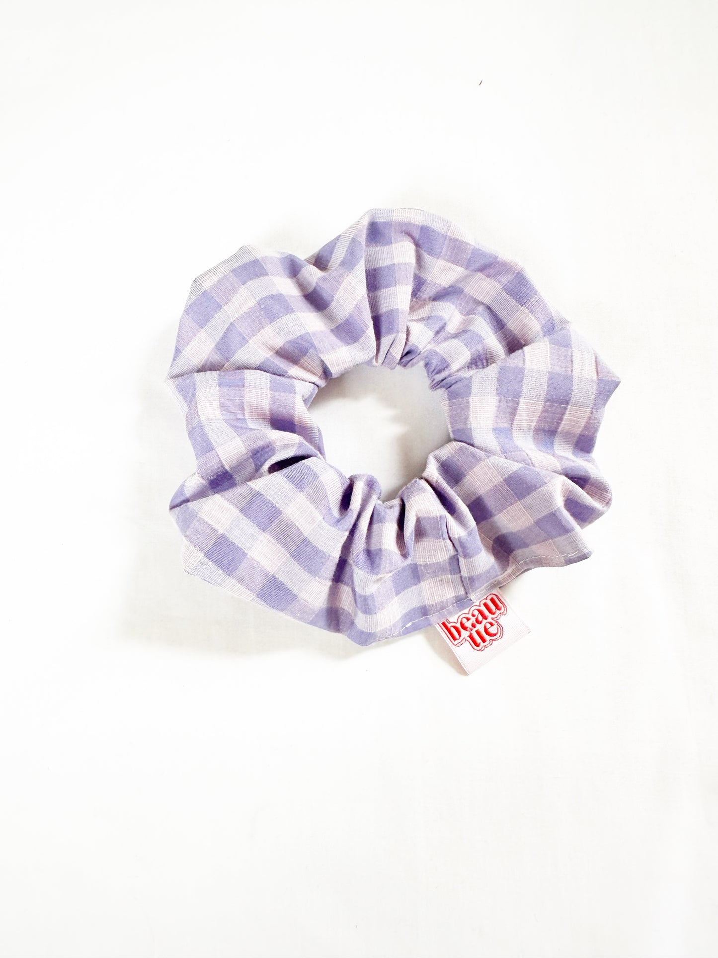 OG scrunchie in lilac gingham