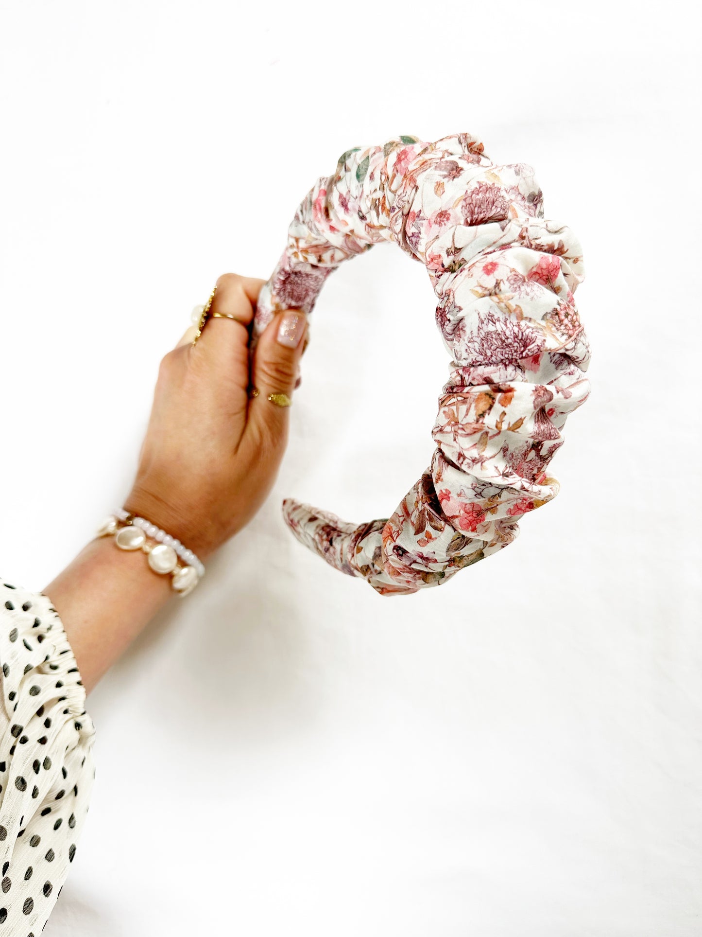 Liberty Ruffle Headband in pink wildflowers