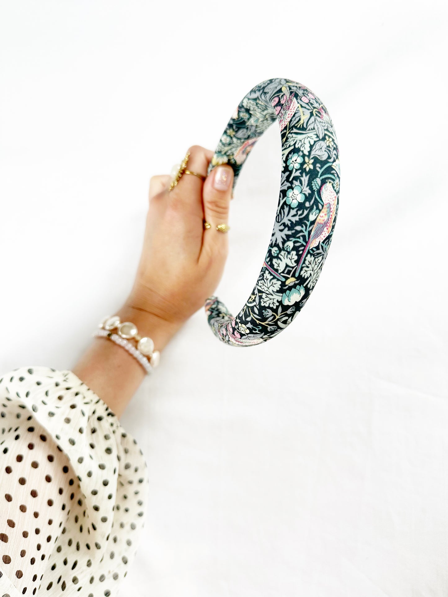 Liberty Classic Headband in mint Strawberry Thief print