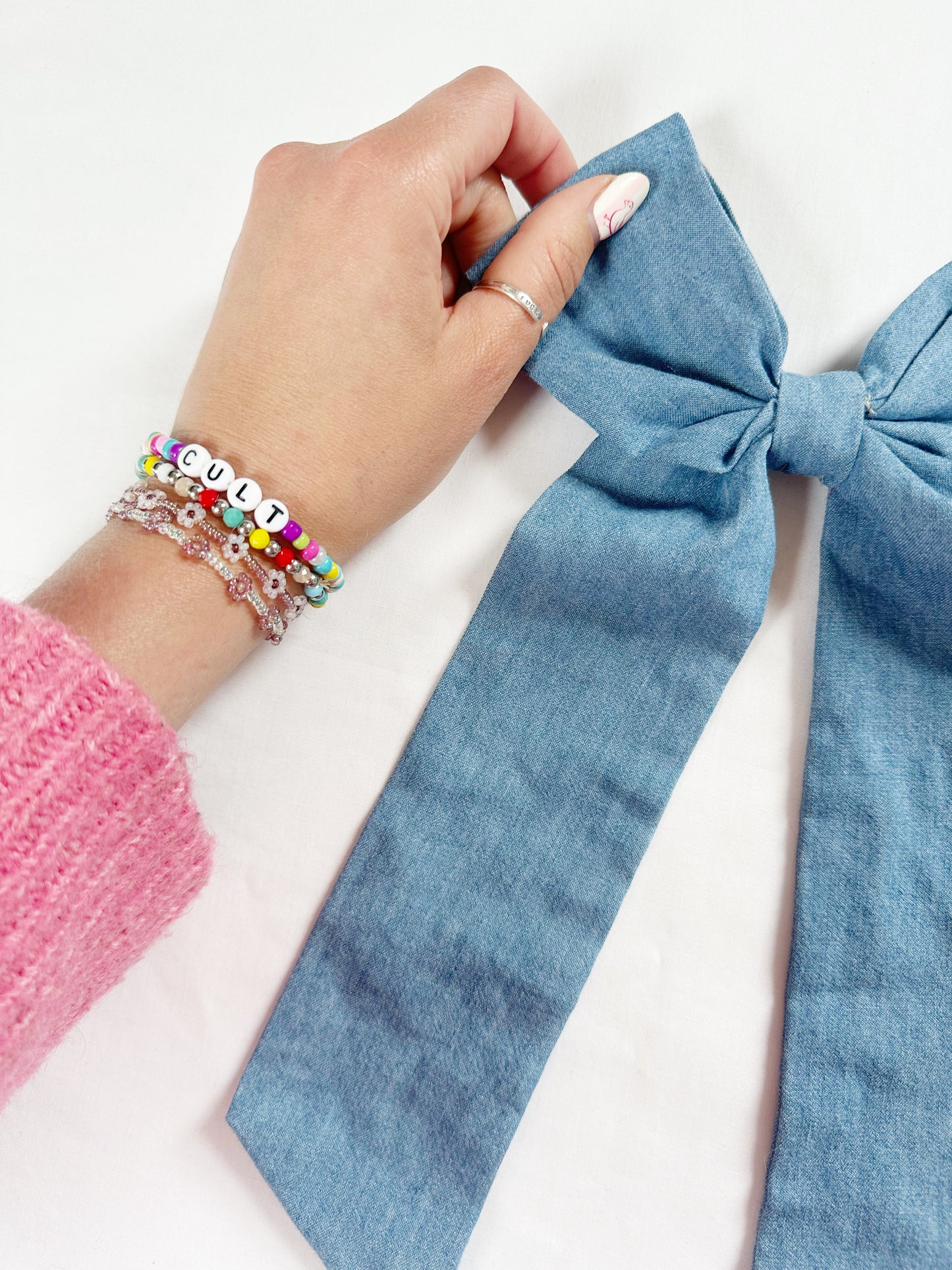 POWER Hair Bow in denim blue