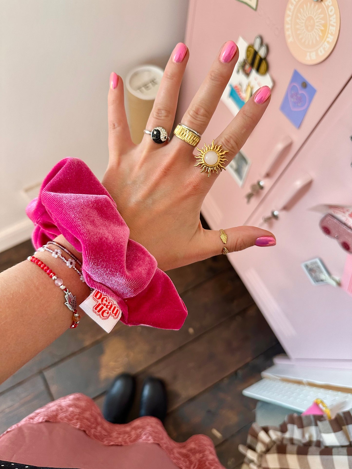 OG scrunchie in hot pink velour velvet