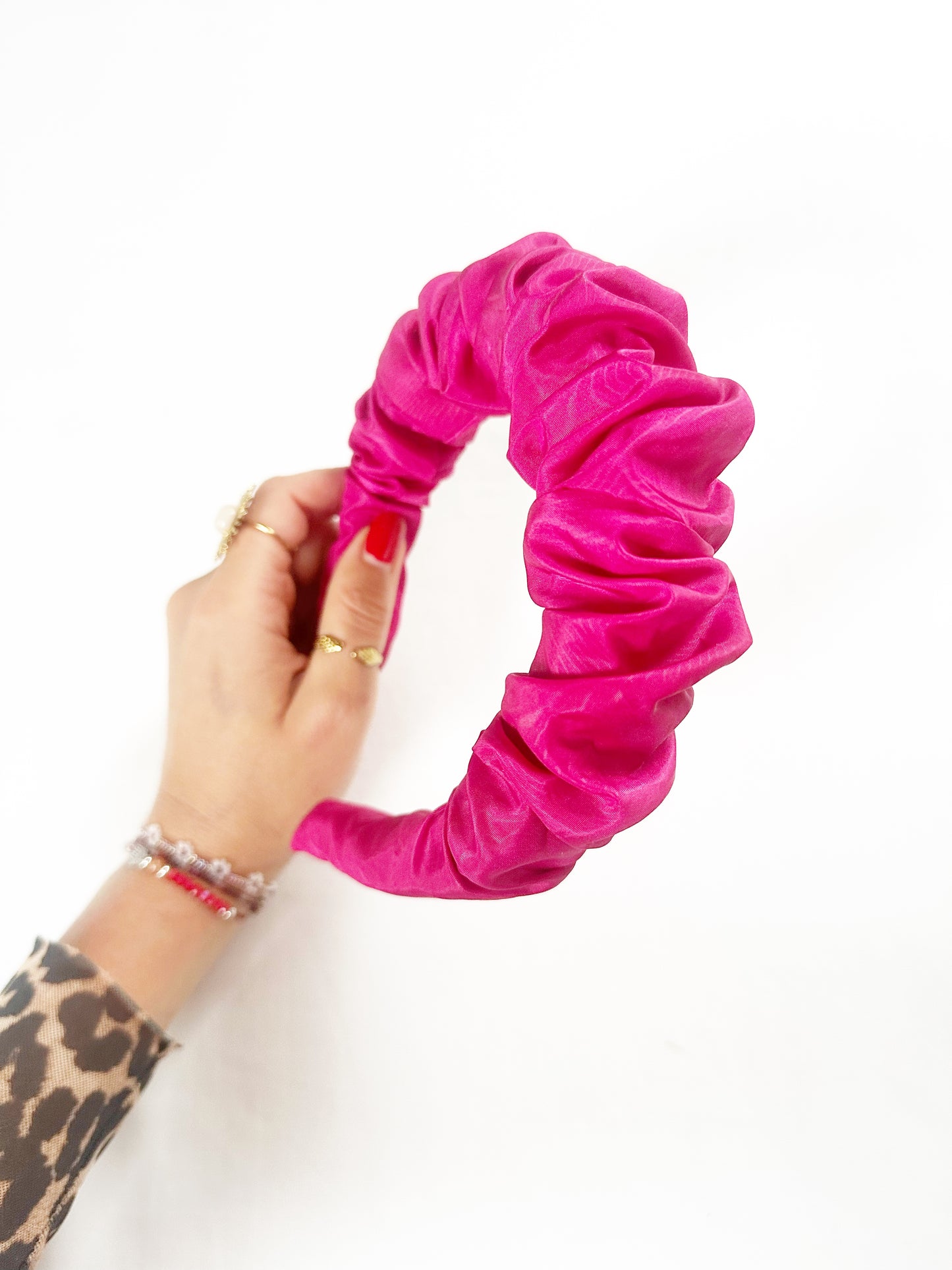 Ruffle Headband in hot pink taffeta