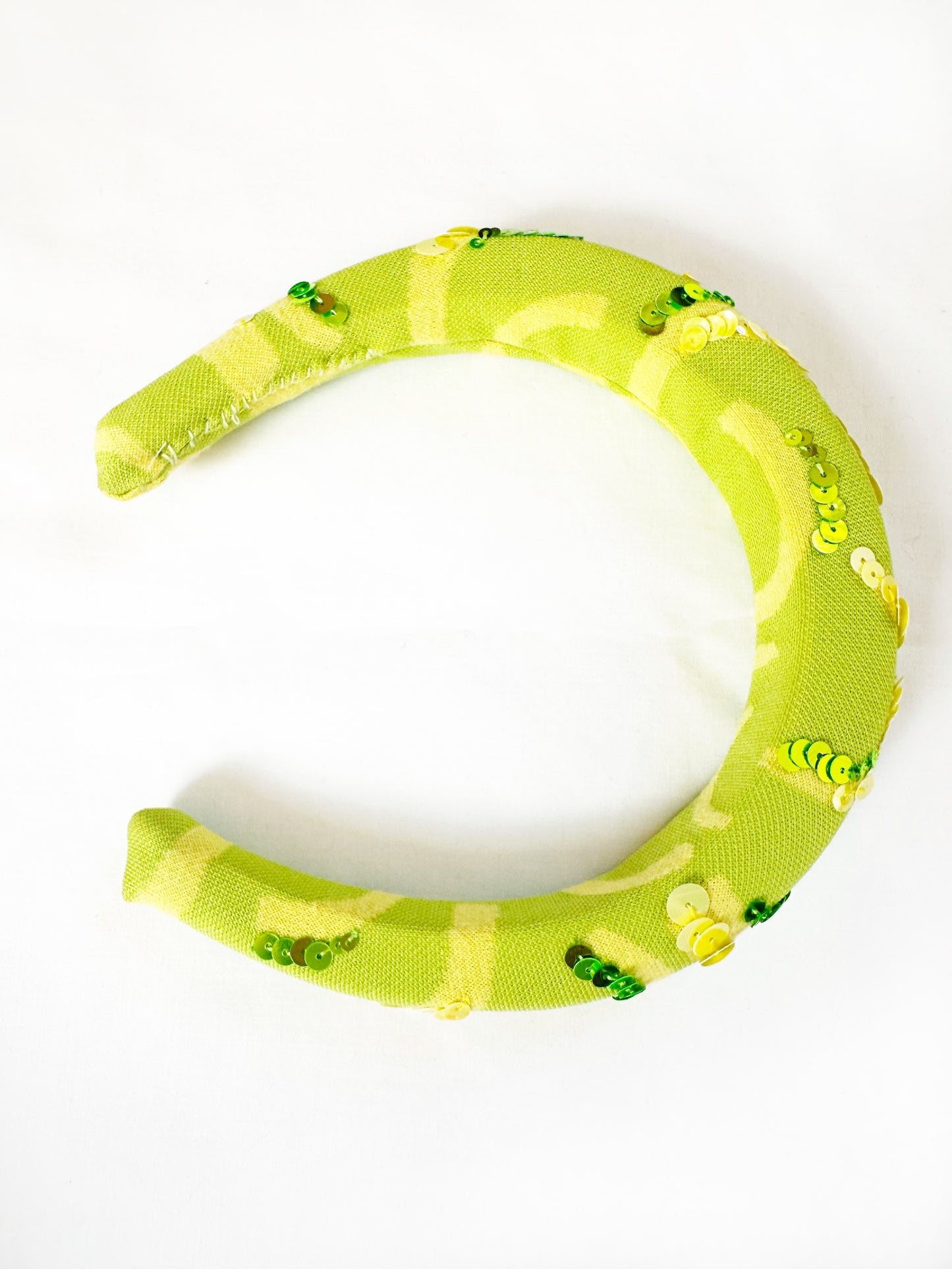 The Amalfi - Padded Headband in lime & yellow with sequins