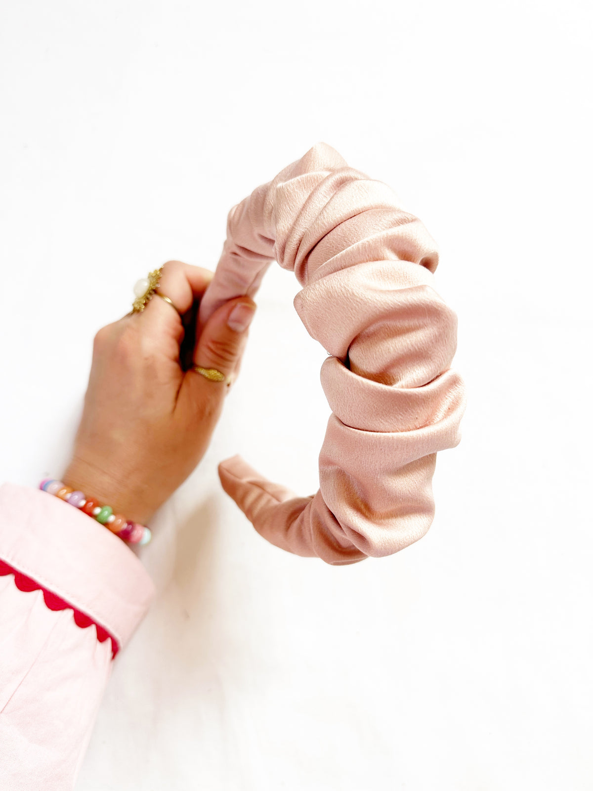 Ruffle Headband in blush silk