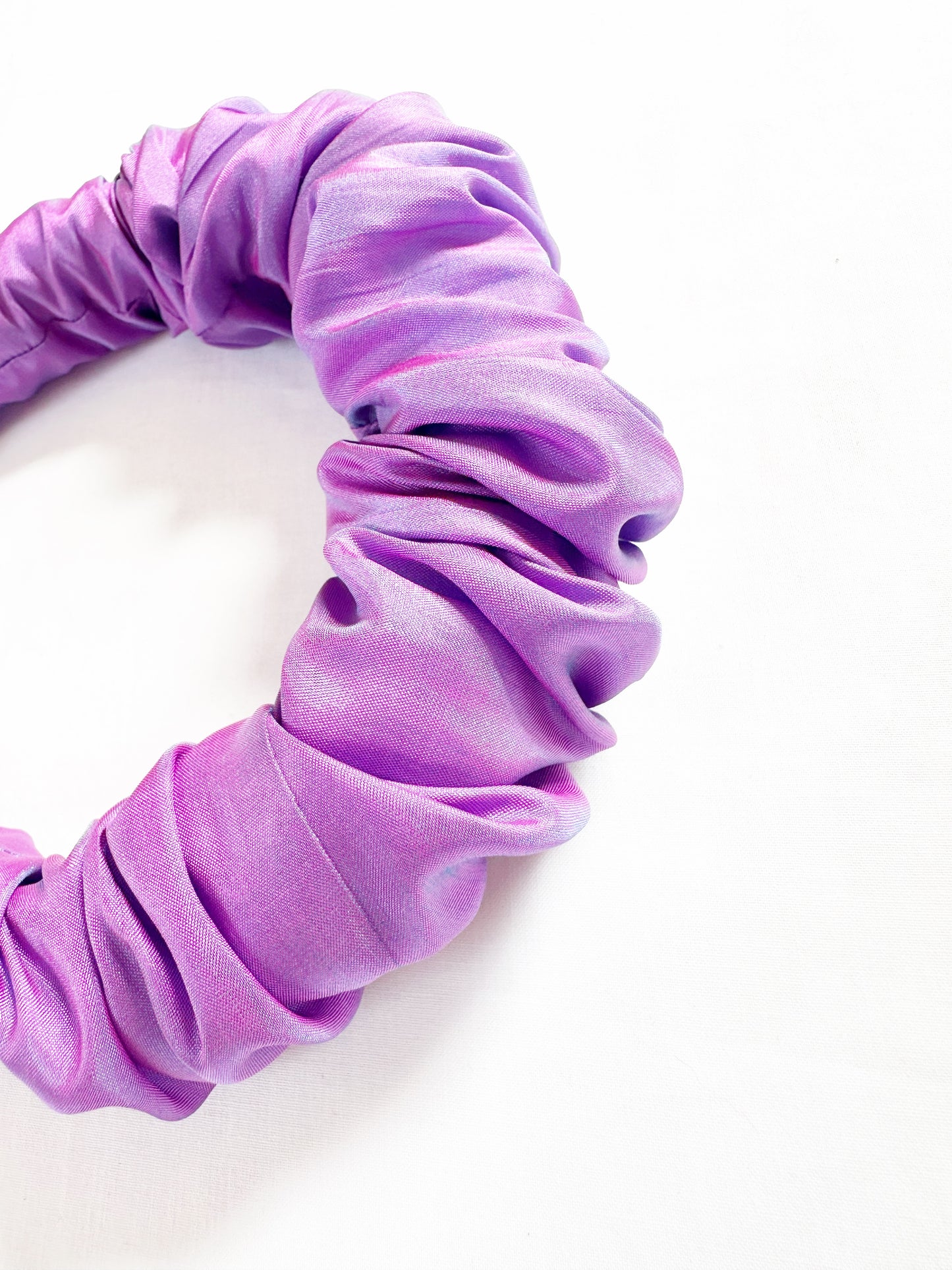 Ruffle Headband in purple shot silk
