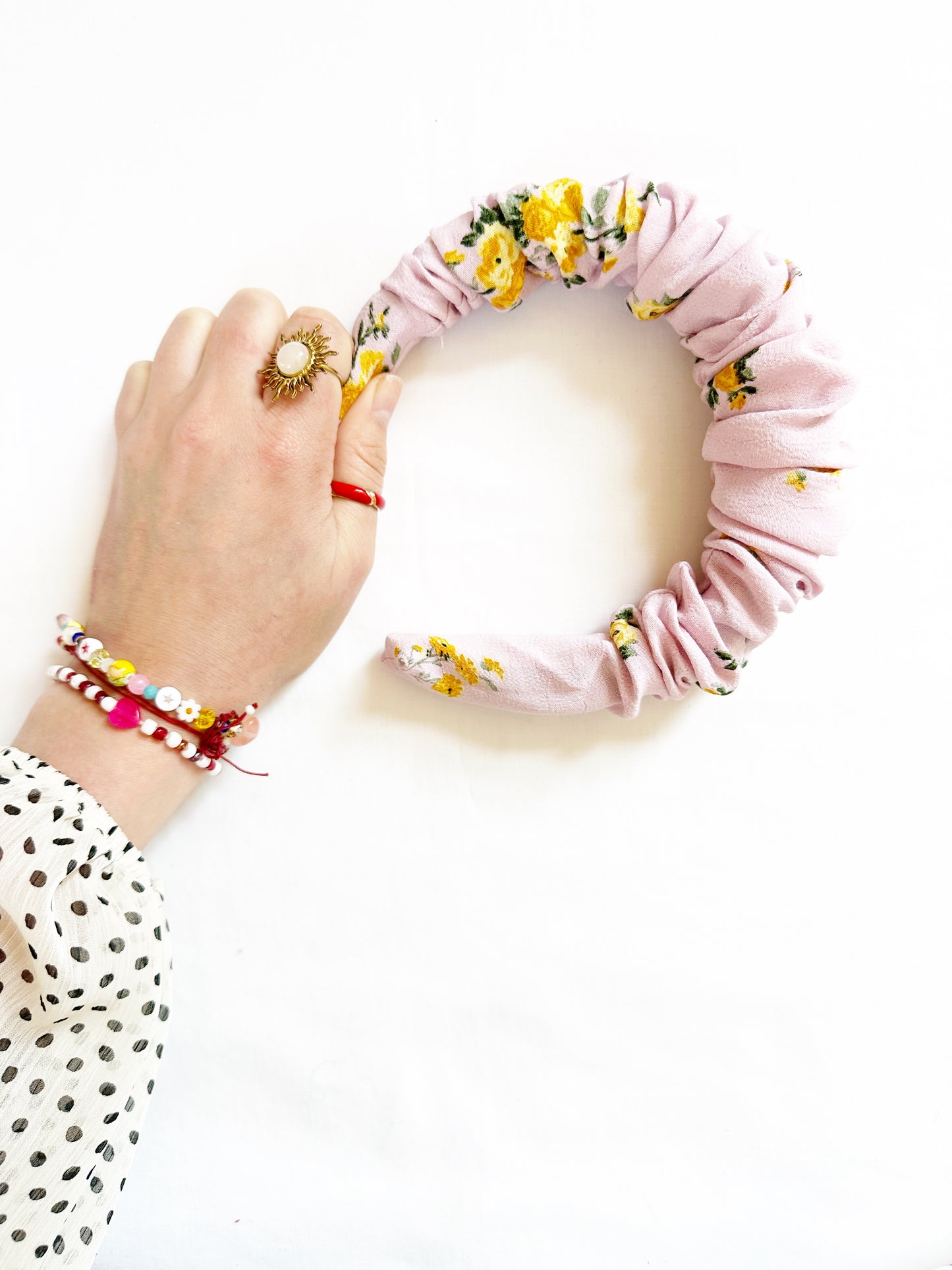 Ruffle Headband in pink yellow floral