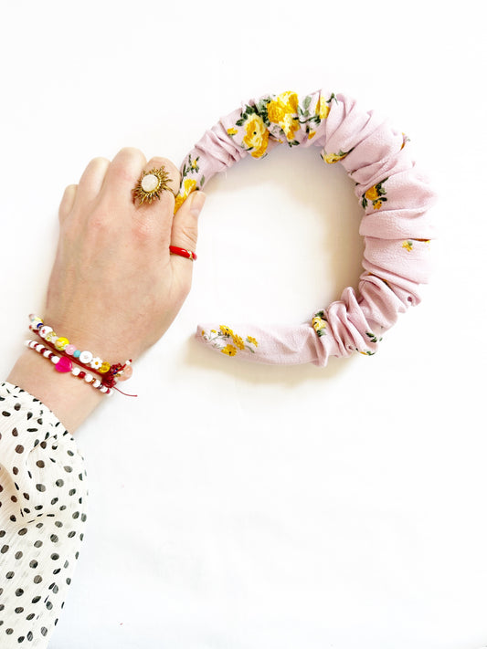 Ruffle Headband in pink yellow floral