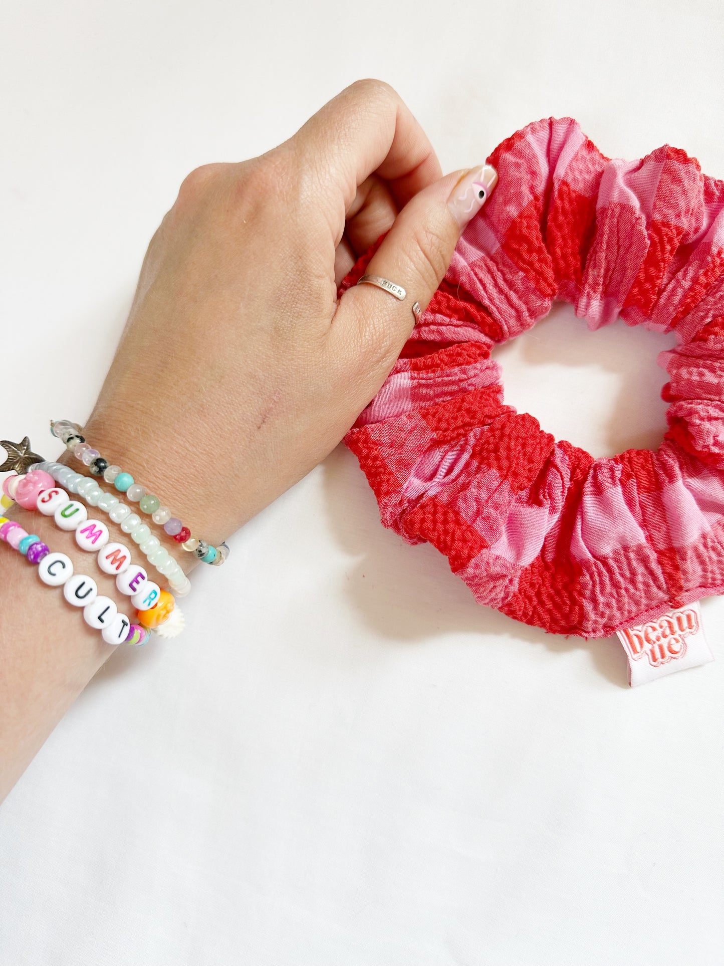 OG scrunchie in pink & red gingham