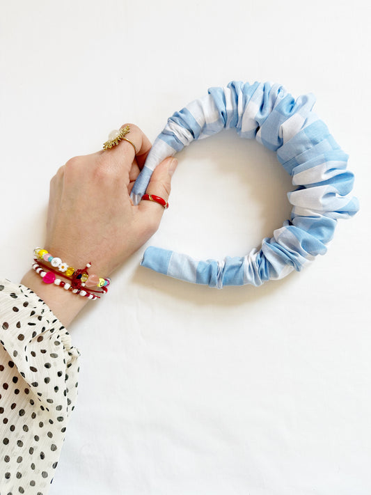Ruffle Headband in blue gingham