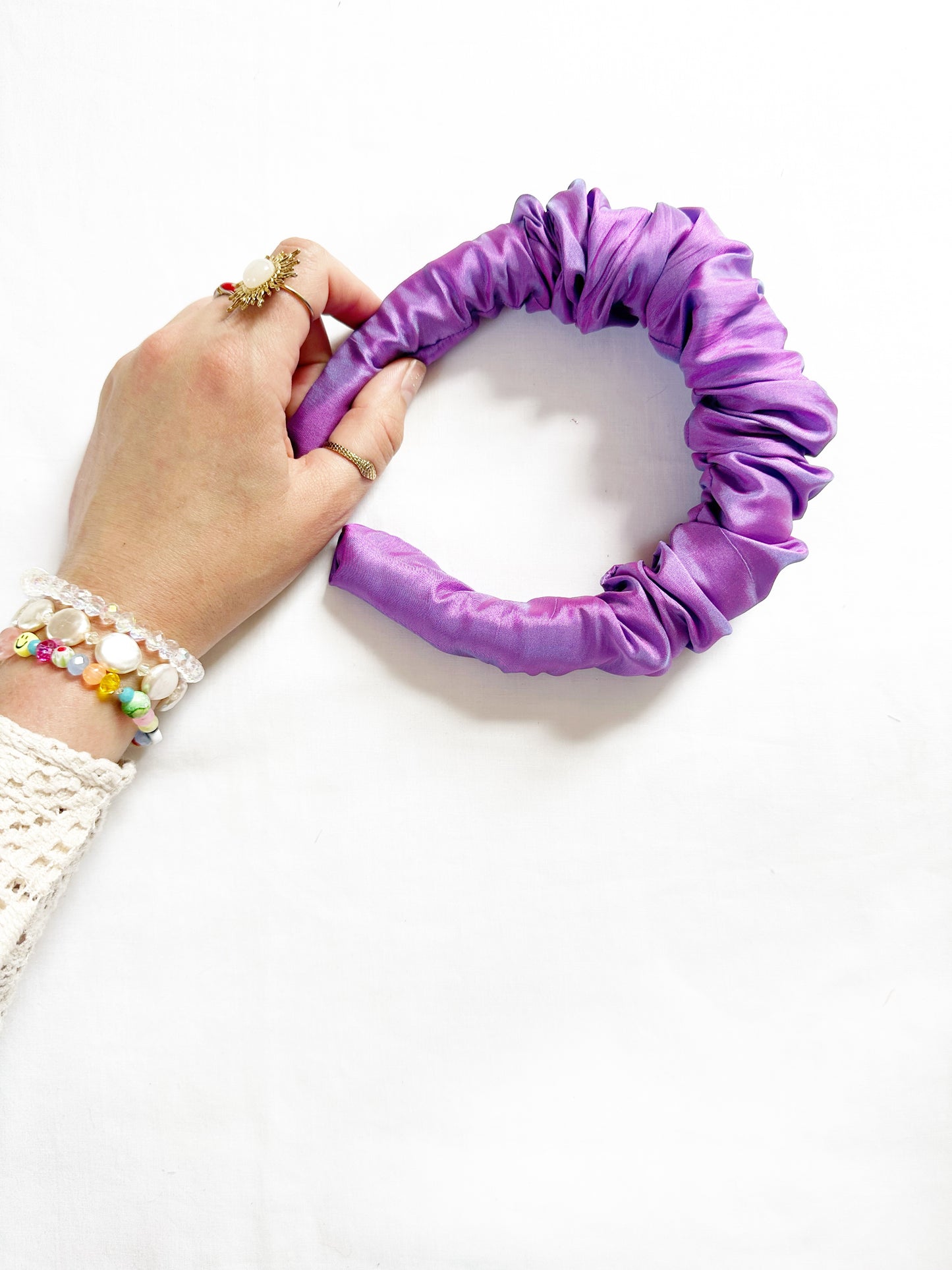 Ruffle Headband in purple shot silk