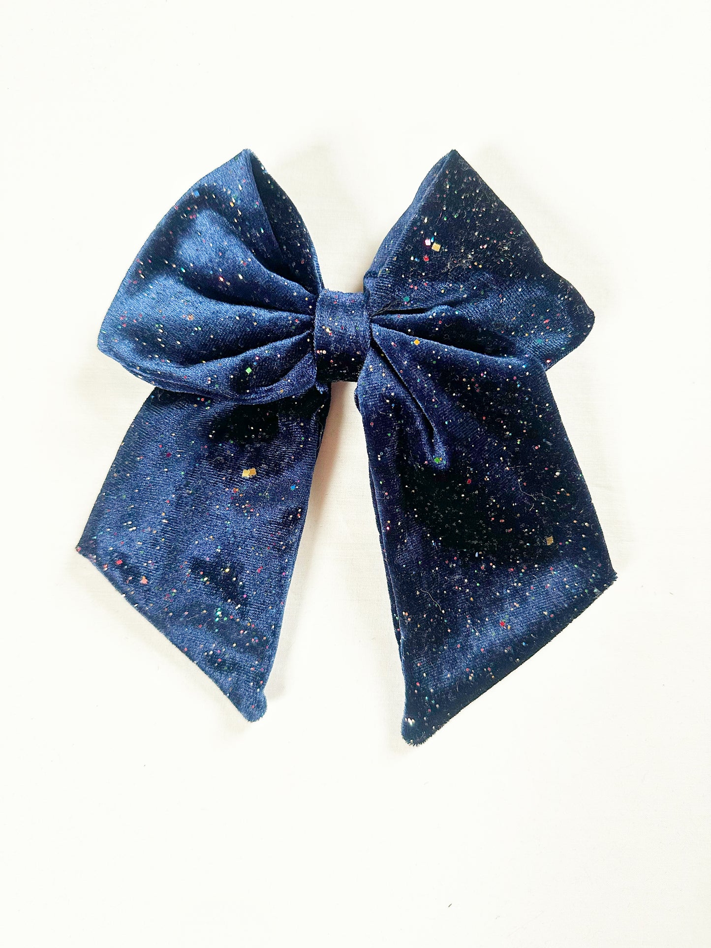 Beau hair bow in blue velvet glitter