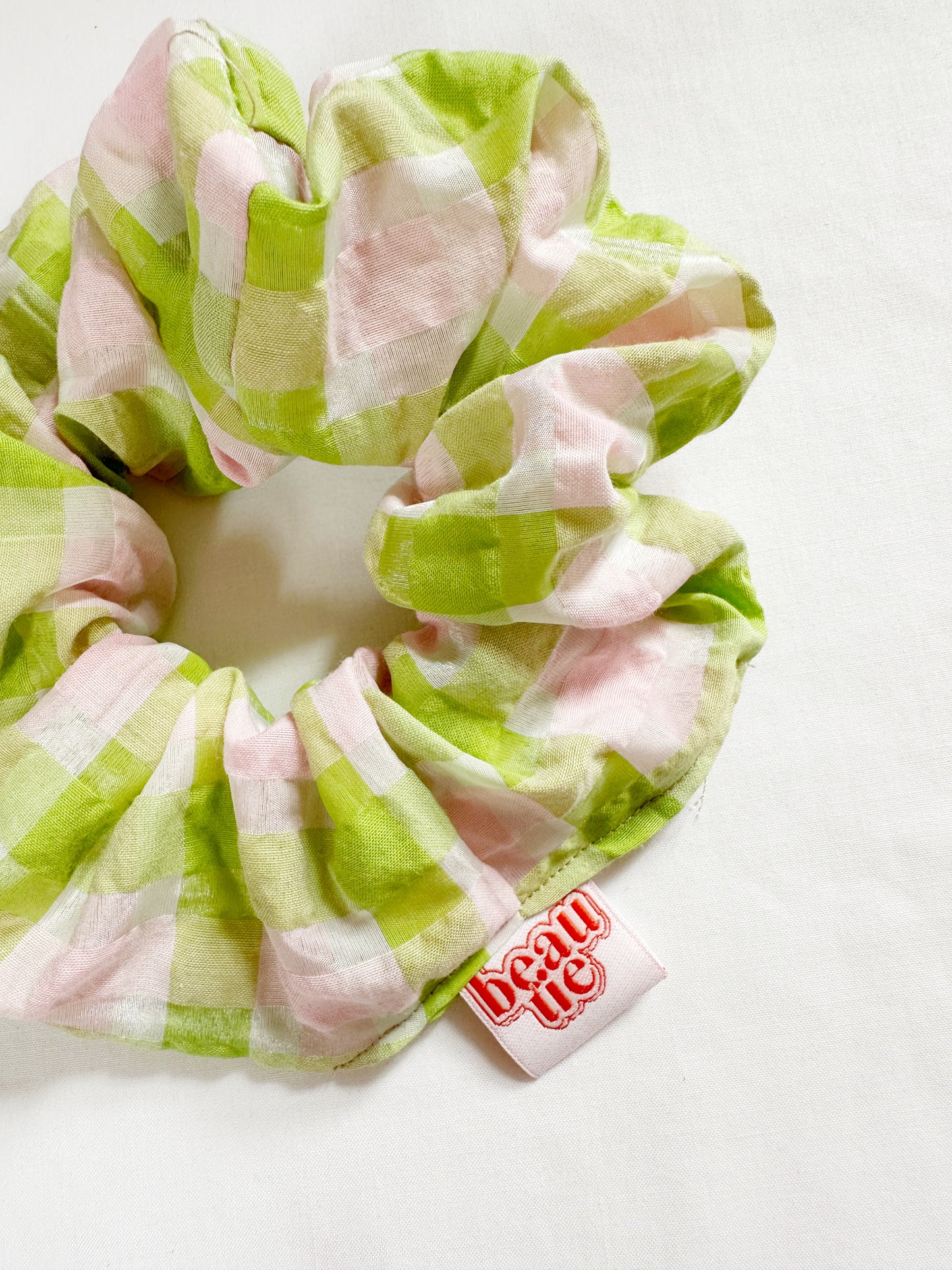 OG scrunchie in pink & green gingham