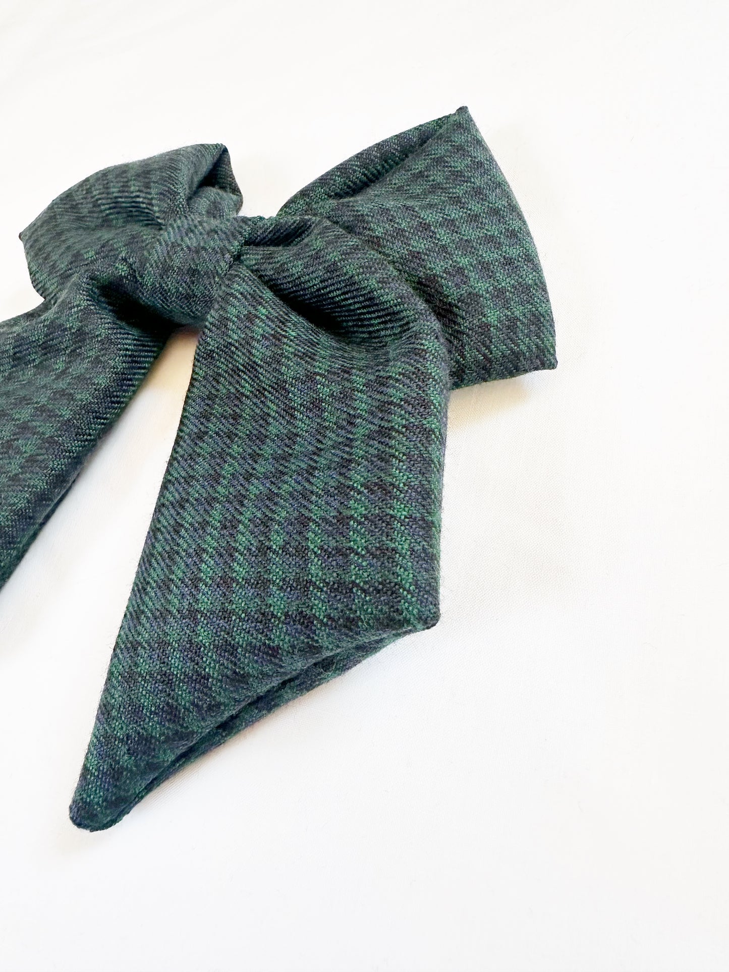 Hair Bow in navy and green check