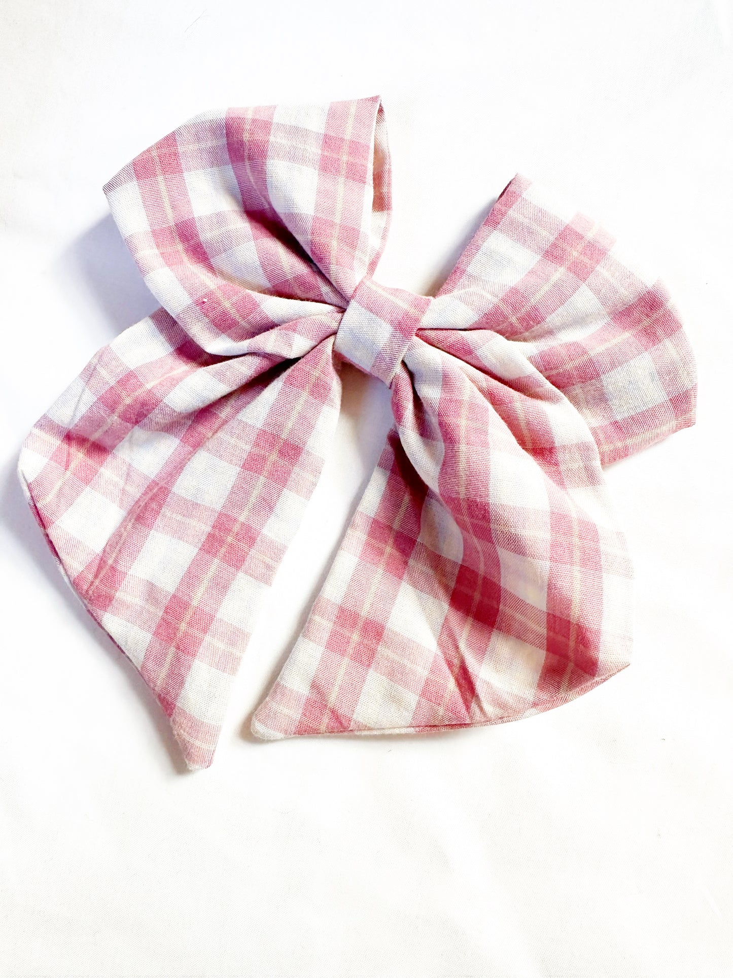 Hair Bow in pink and white tartan