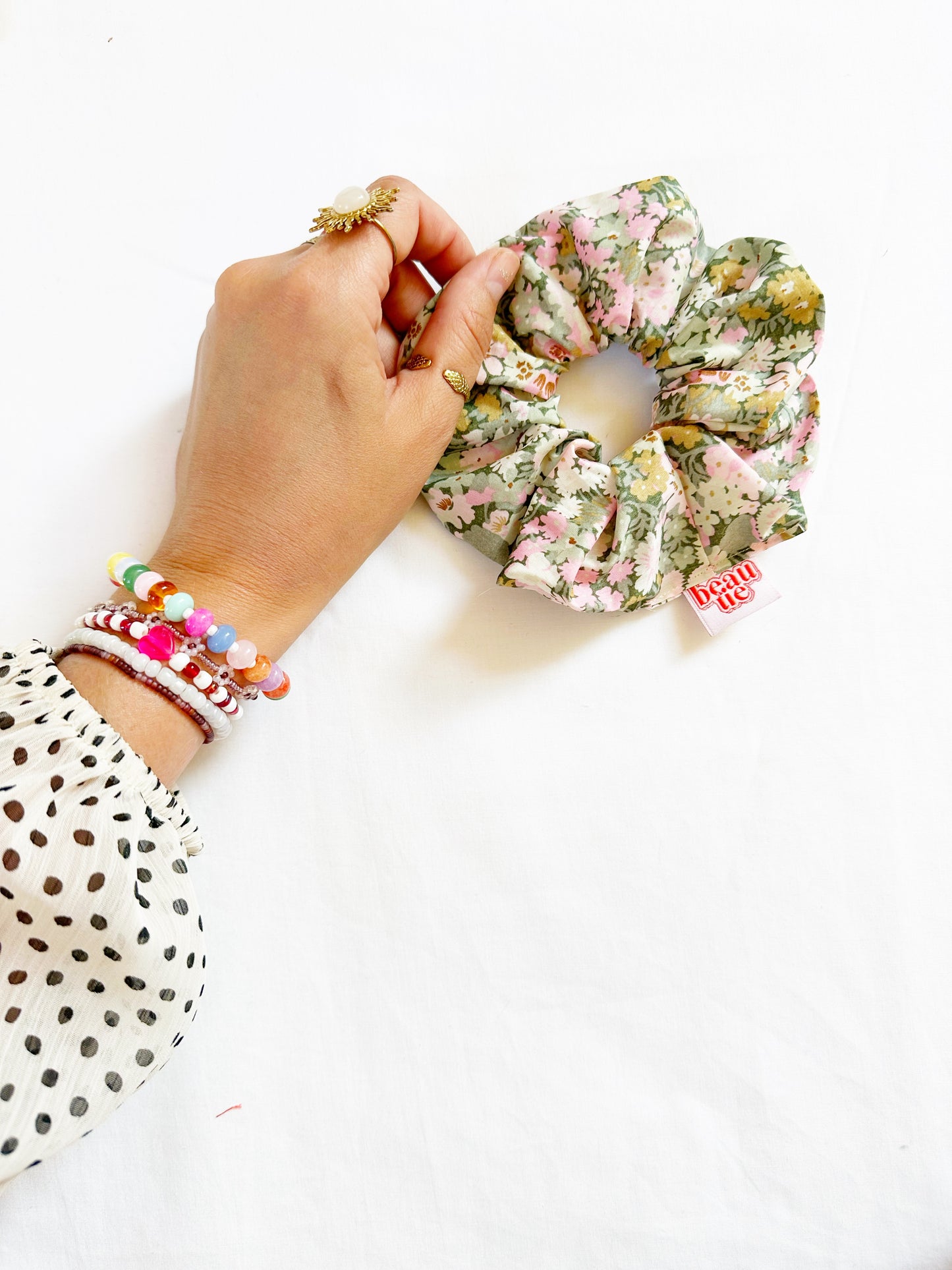 OG scrunchie in Liberty pink & green floral