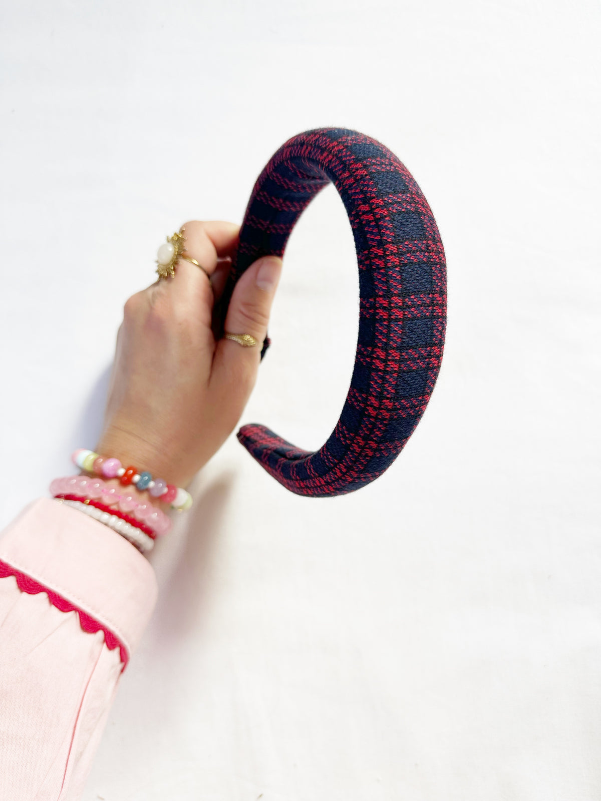 Classic Headband in navy tartan wool