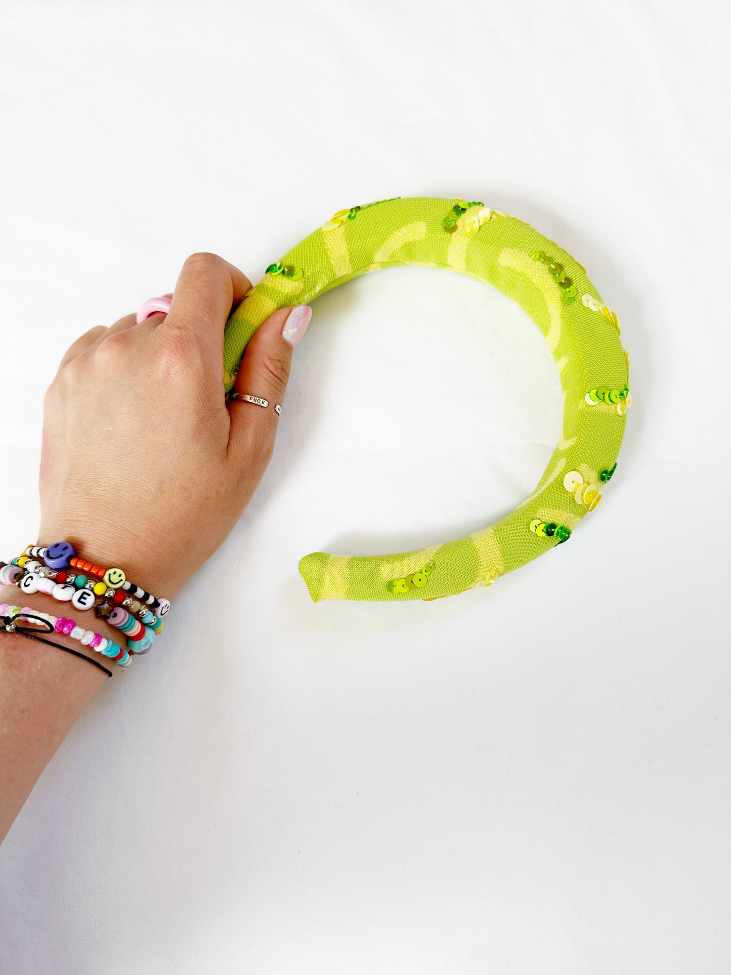 The Amalfi - Padded Headband in lime & yellow with sequins