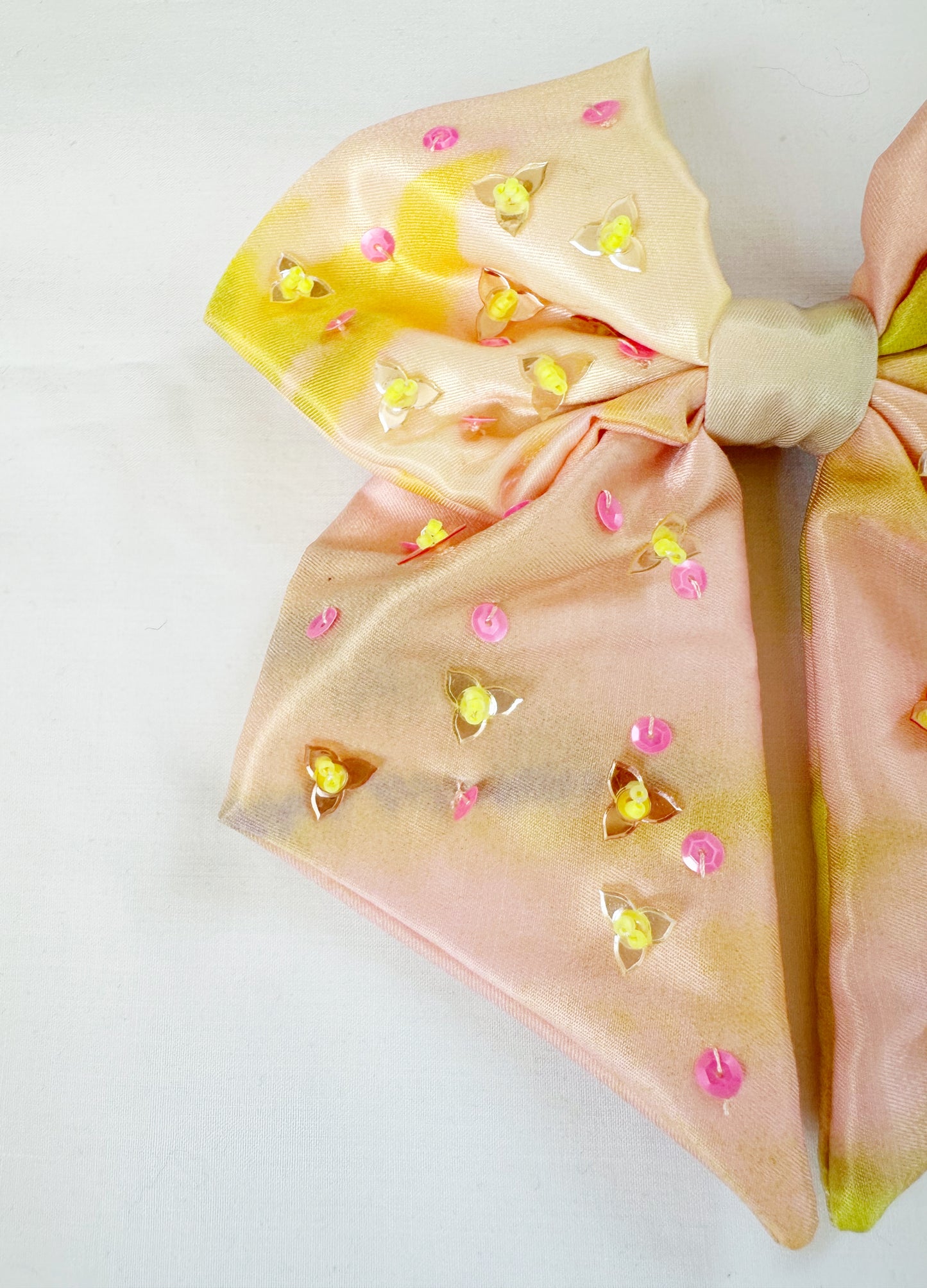 The Copenhagen - Hair Bow in multicolour pastel silky with sequin bead details