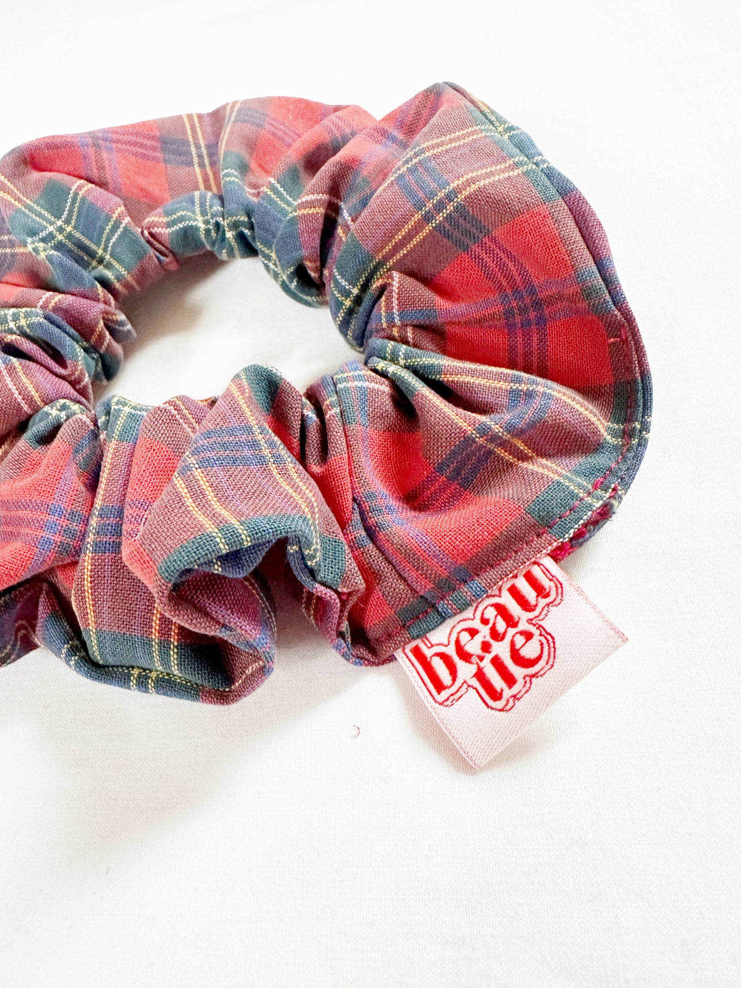 OG scrunchie in red tartan cotton