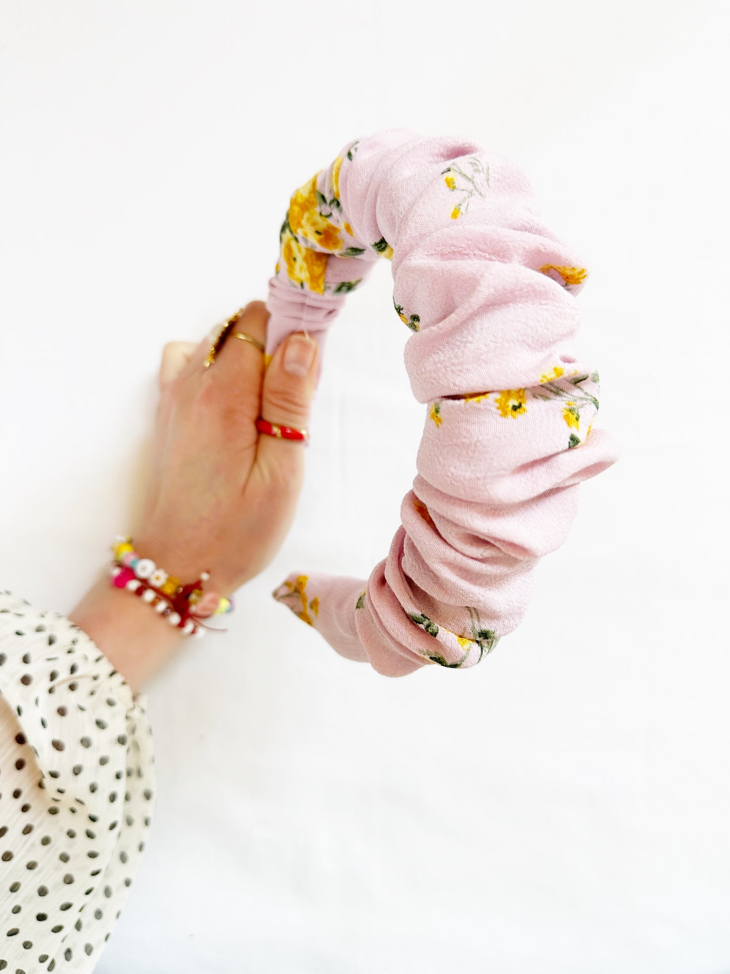 Ruffle Headband in pink yellow floral