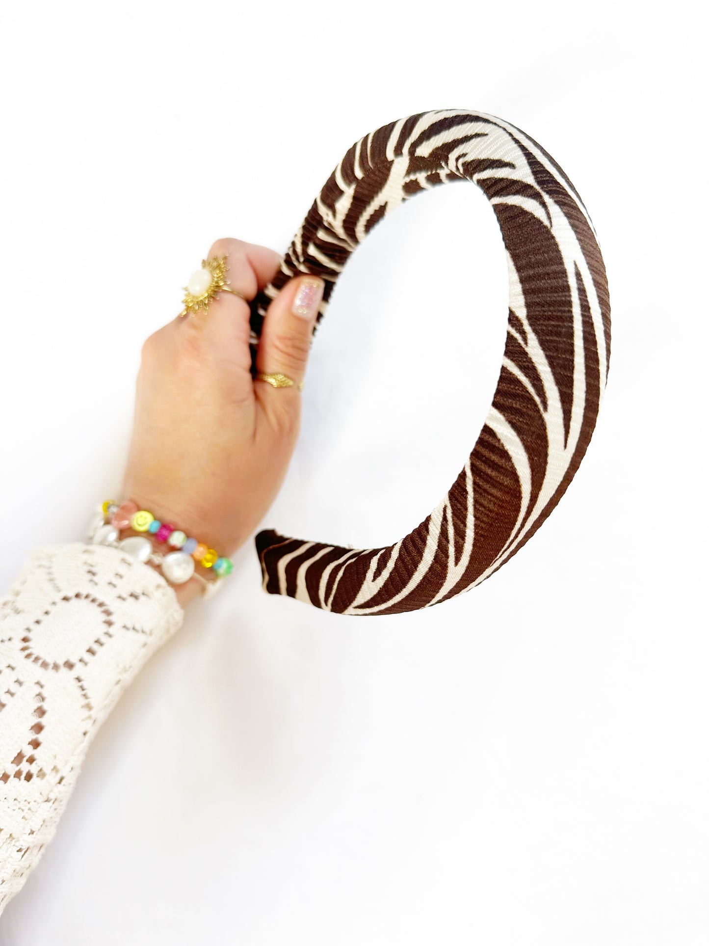 Classic Headband in brown leaf plisse