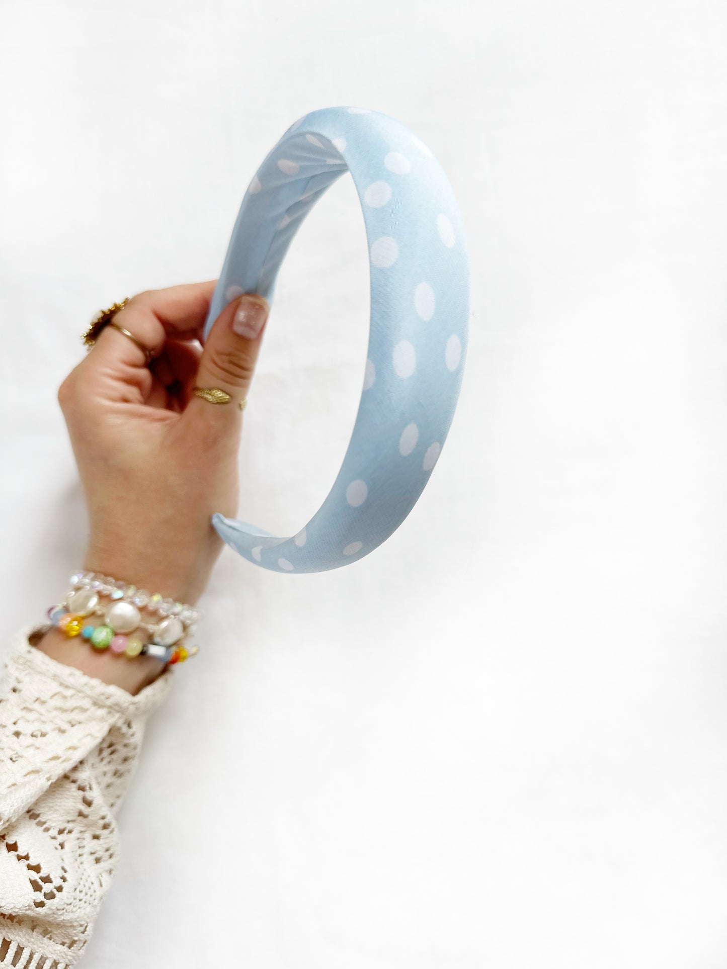 Classic Headband in baby blue polka dot