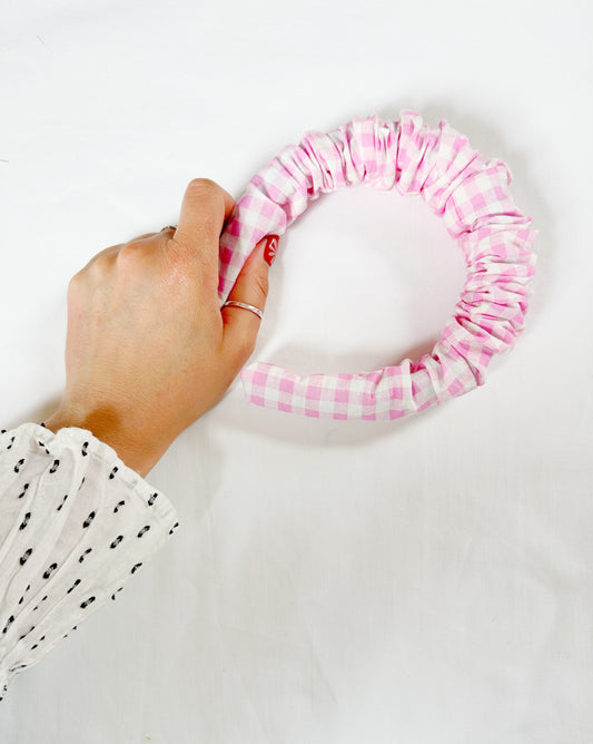 Ruffle Headband in pink gingham