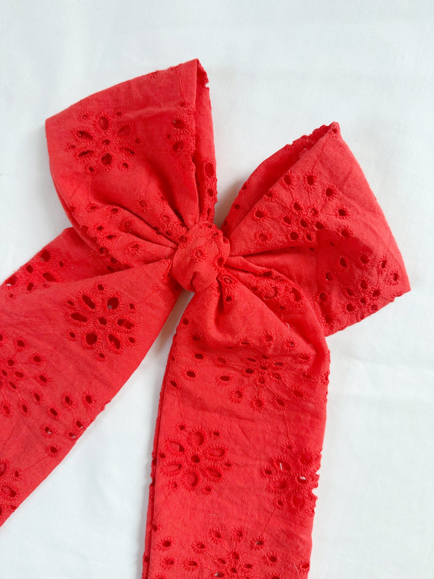 The Power Hair Bow in Red broderie anglaise