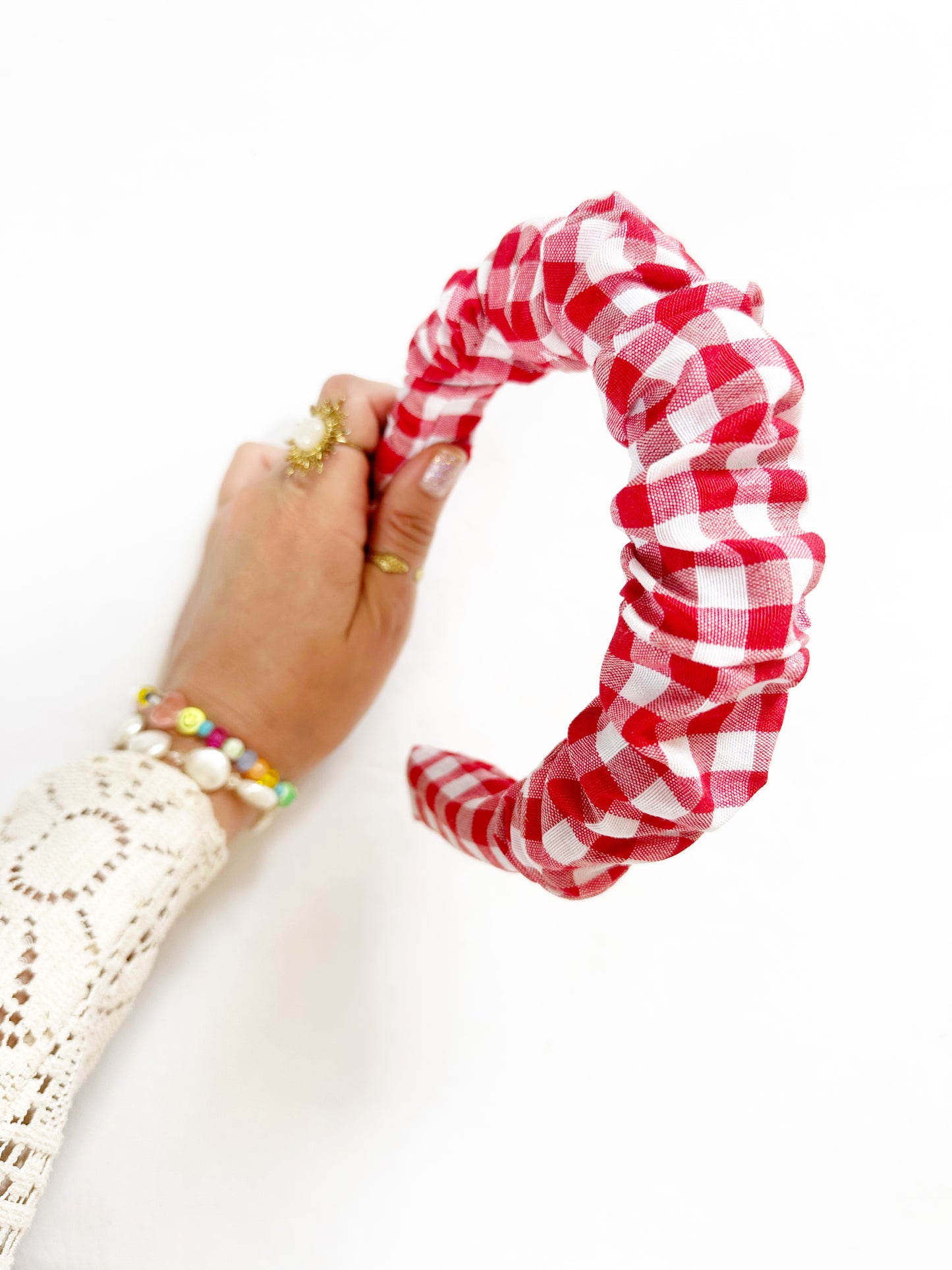 Ruffle Headband in red white gingham