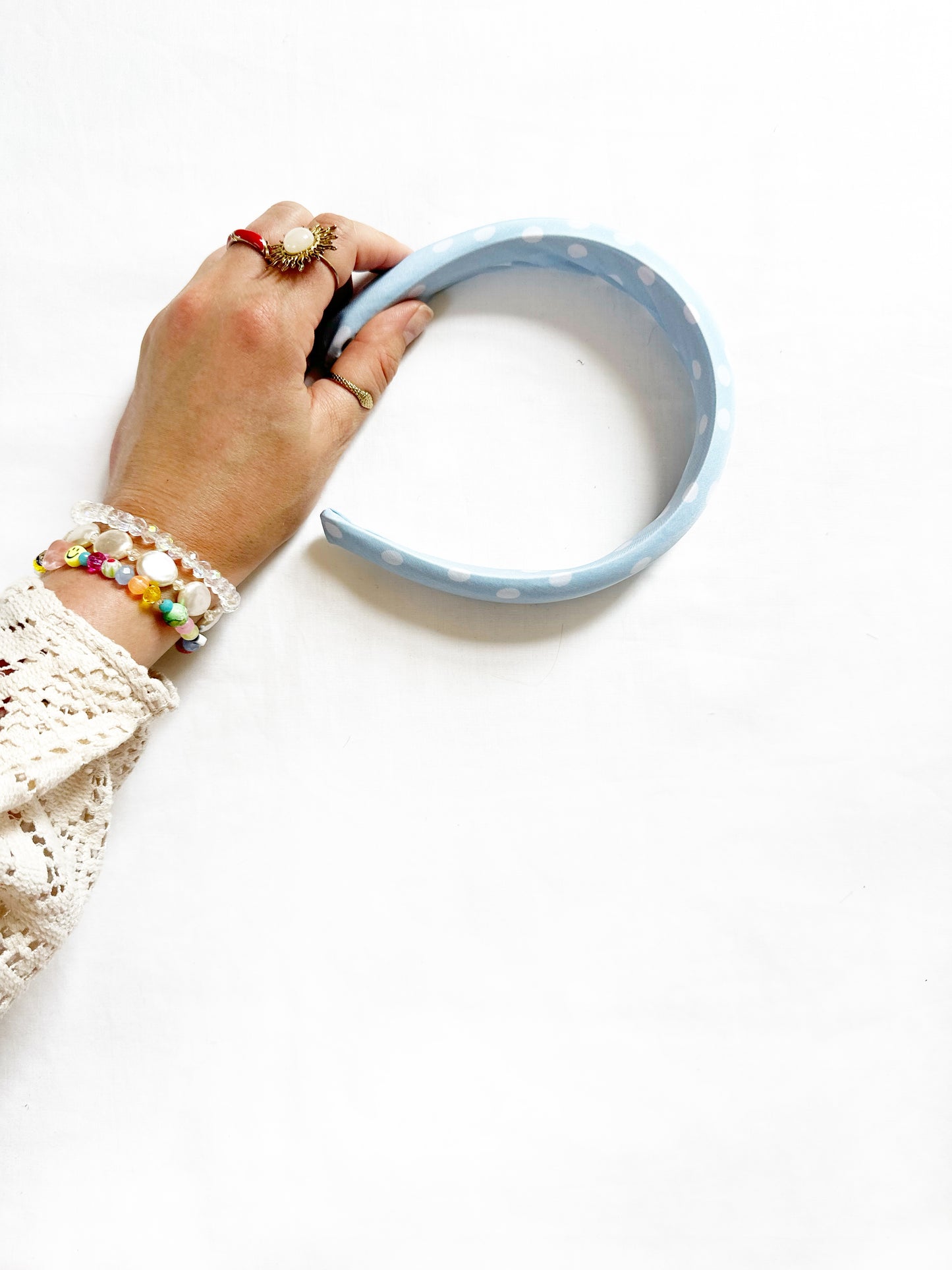 Classic Headband in baby blue polka dot