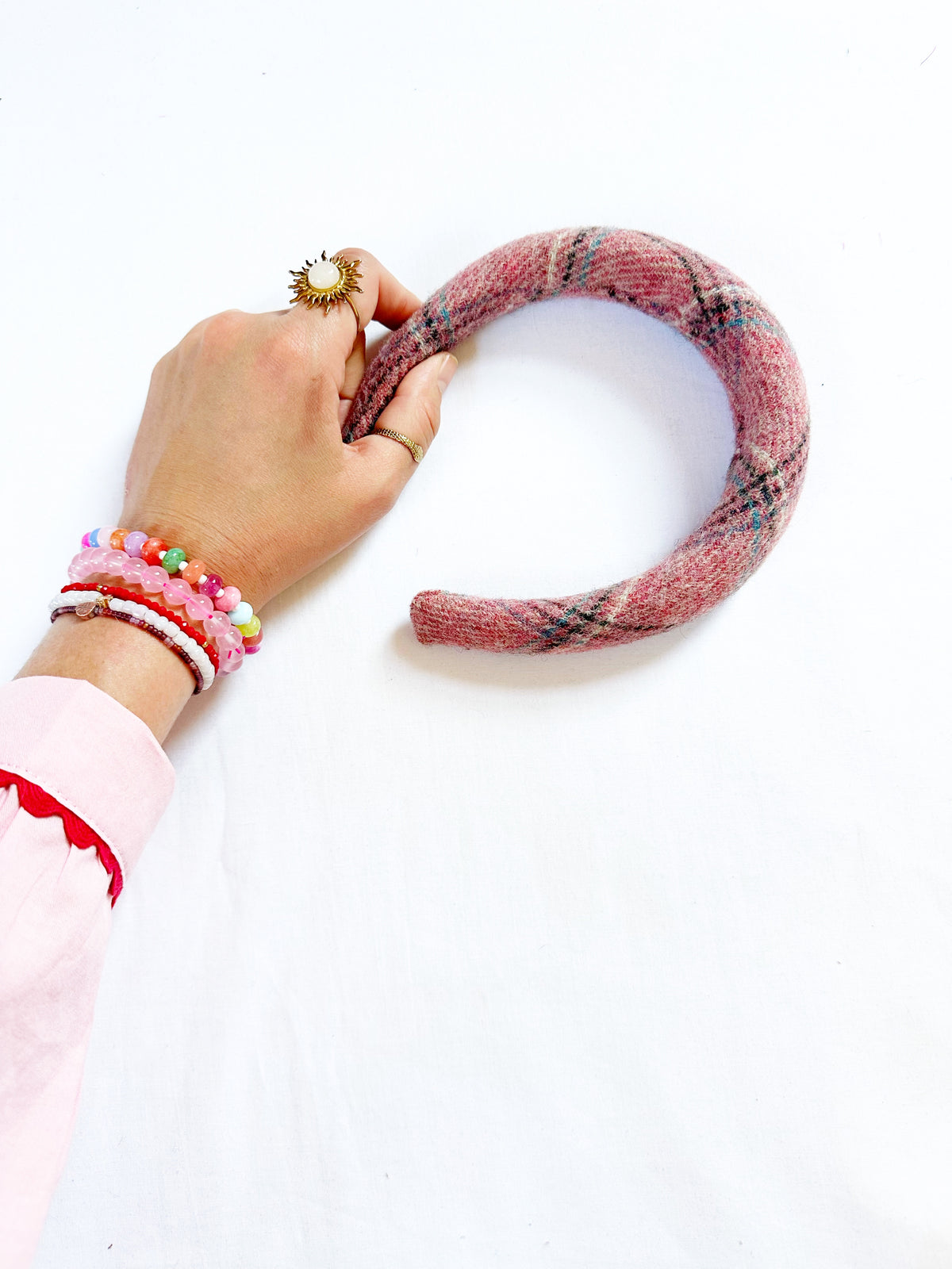 Padded Headband in pink tartan