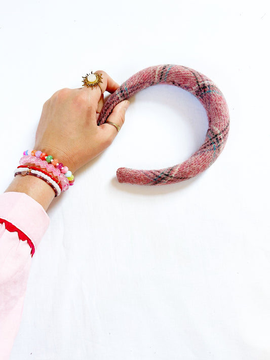 Padded Headband in pink tartan
