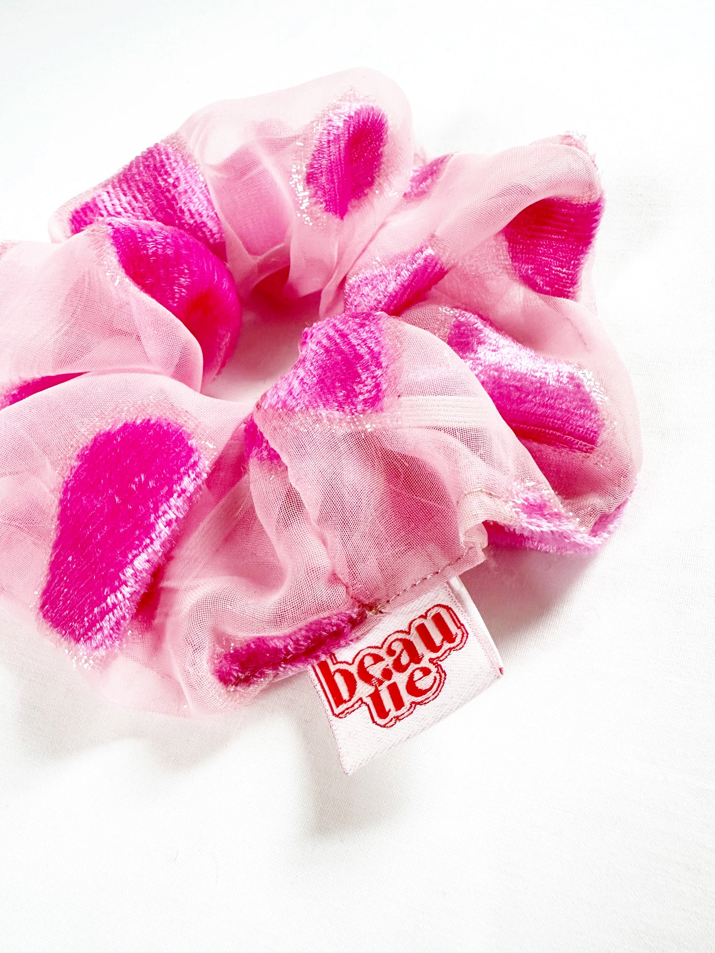 OG scrunchie in sheer pink heart print