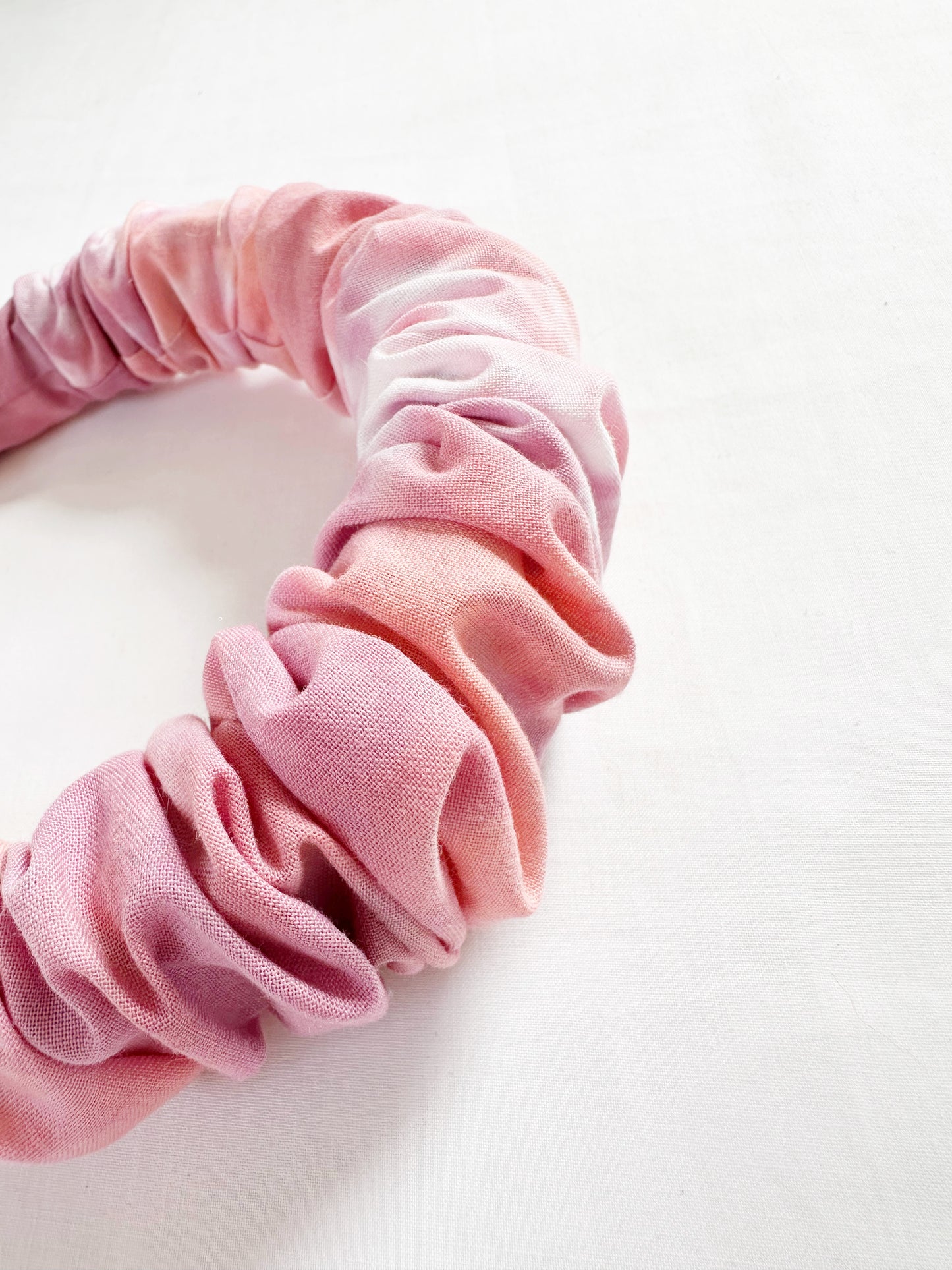 Ruffle Headband in pink tie dye cotton