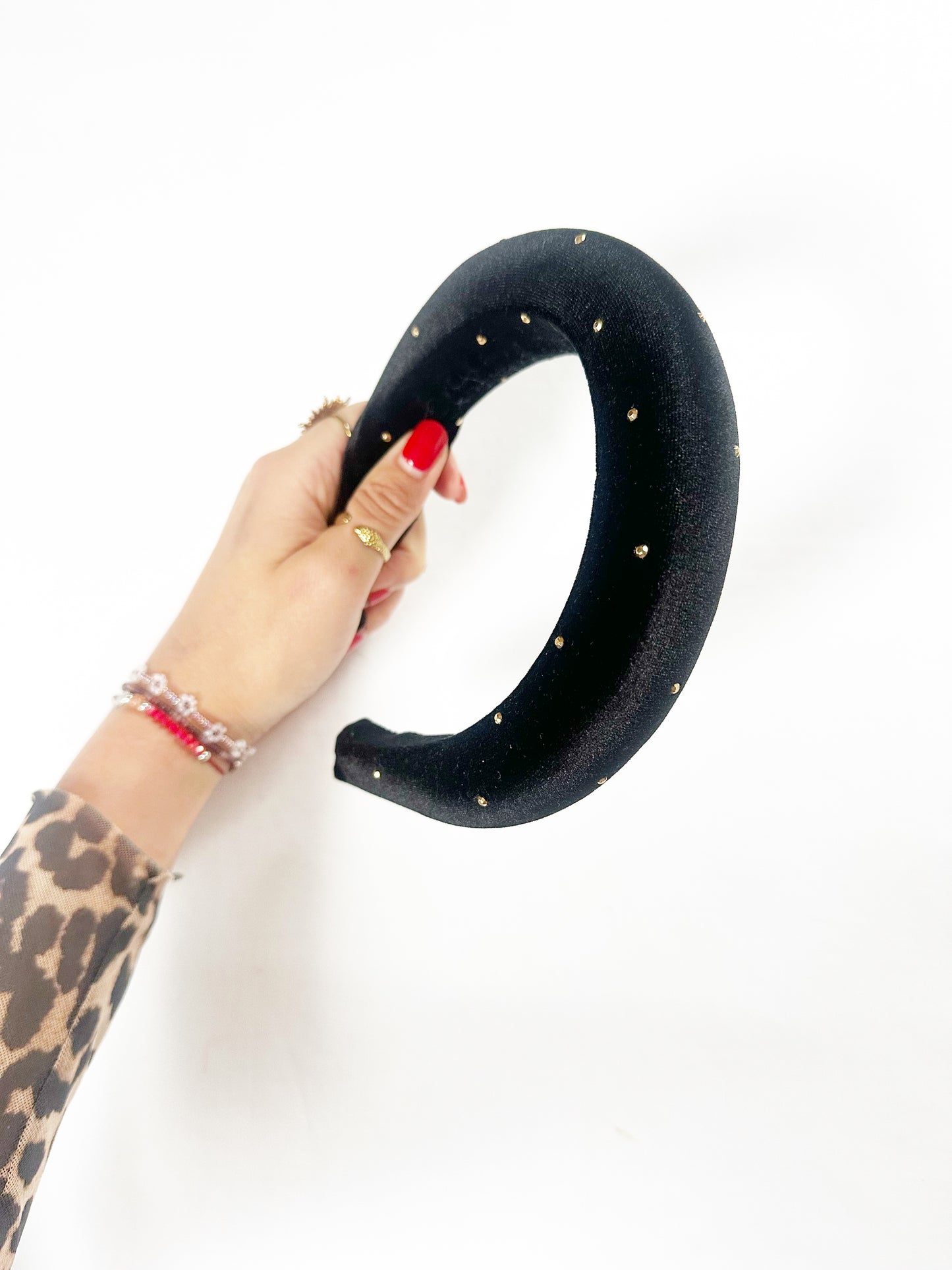 Padded Headband in black studded velvet