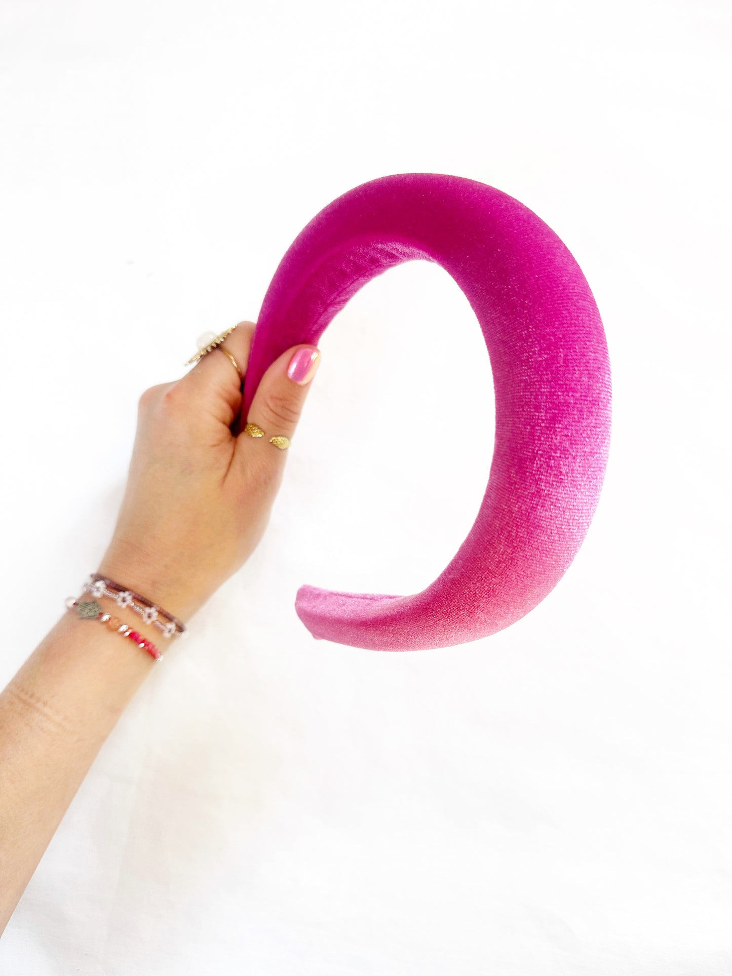 Padded Headband in hot pink velour velvet