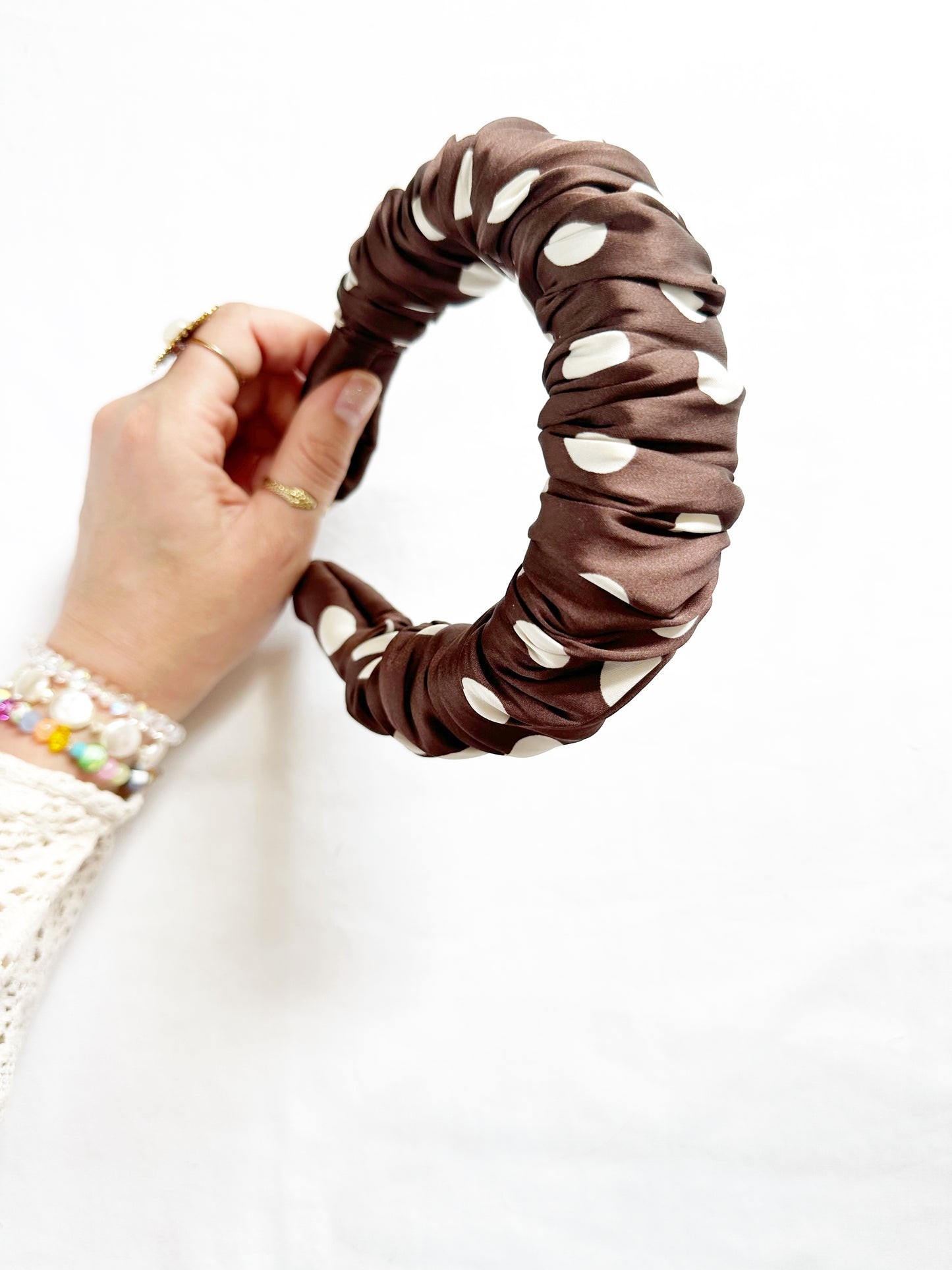 Ruffle Headband in brown polka dot