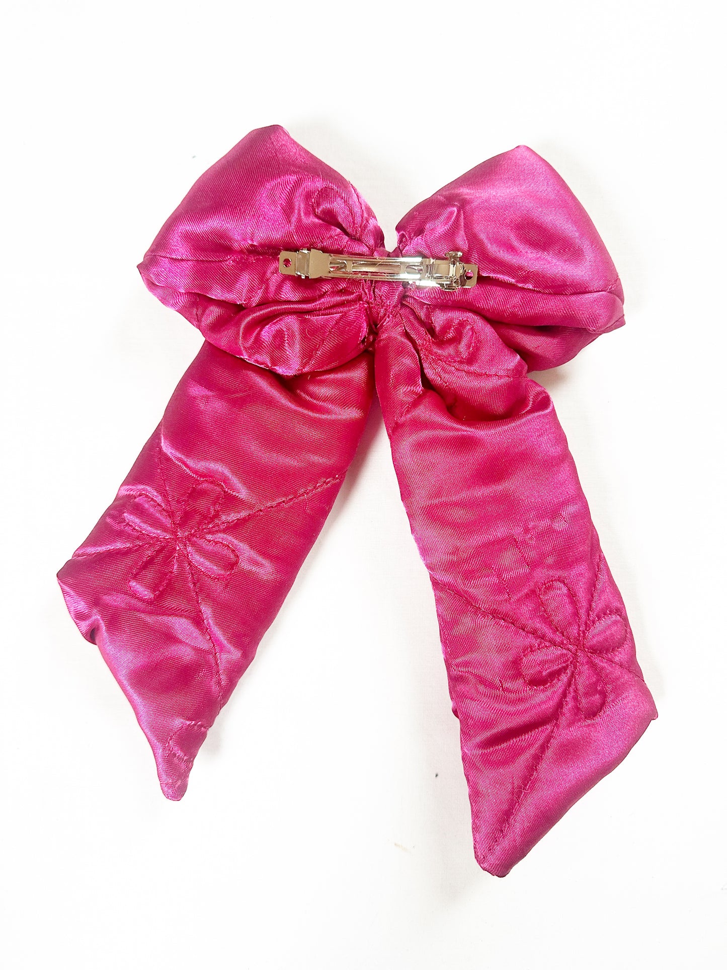 POWER Hair Bow in deep pink quilted