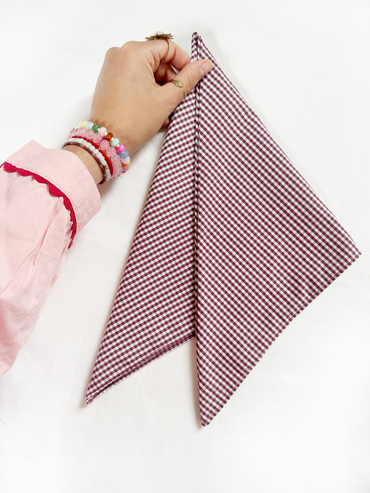 Bandana & neck scarf in burgundy gingham