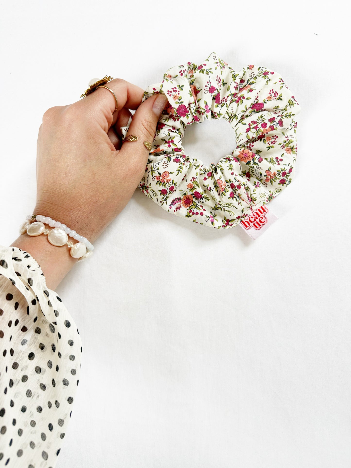 Liberty OG (regular) scrunchie in pink and green floral