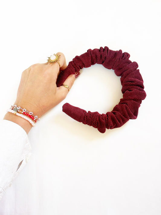 Ruffle Headband in burgundy cord