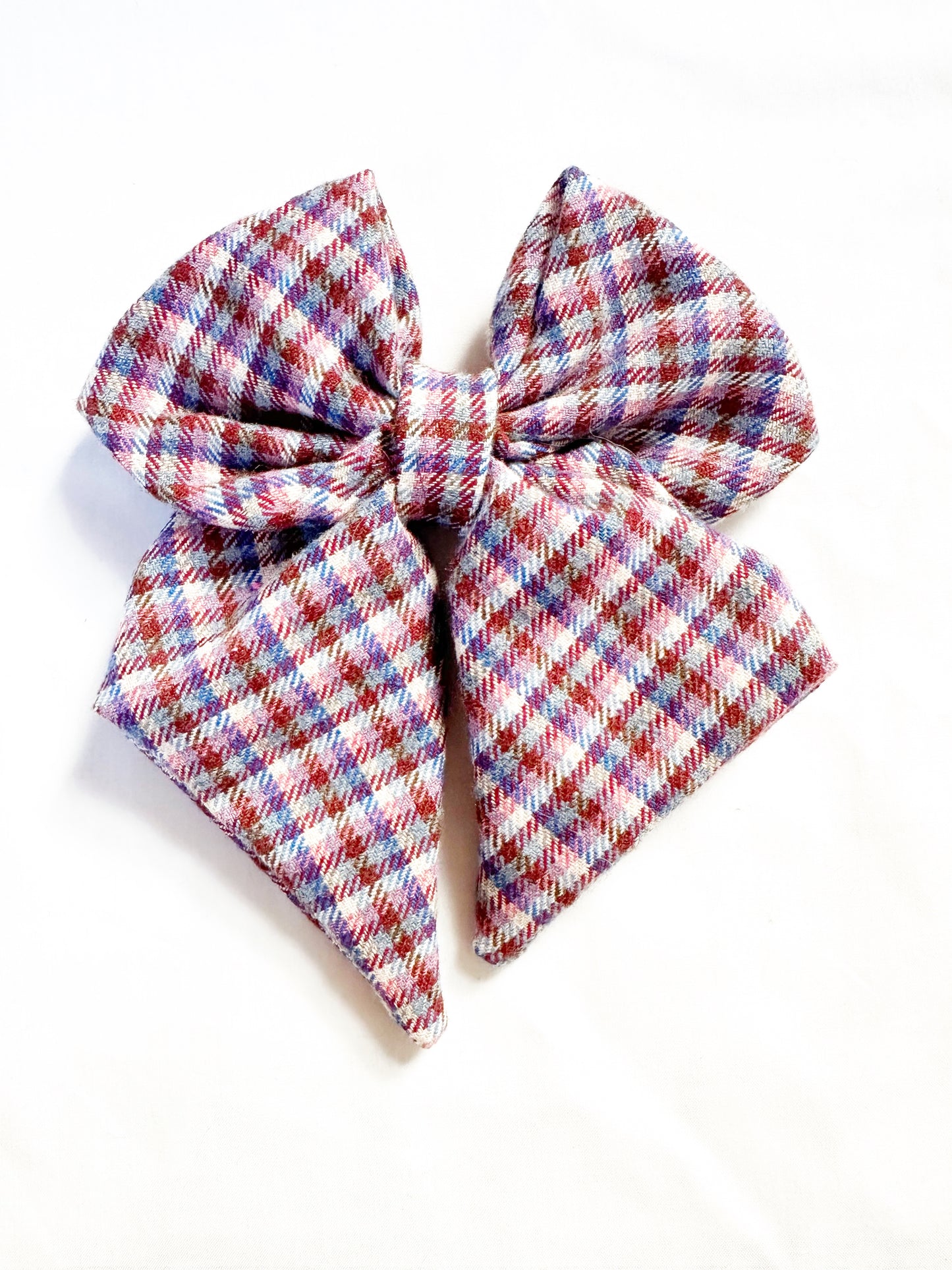 Hair Bow in brown pink and blue tartan