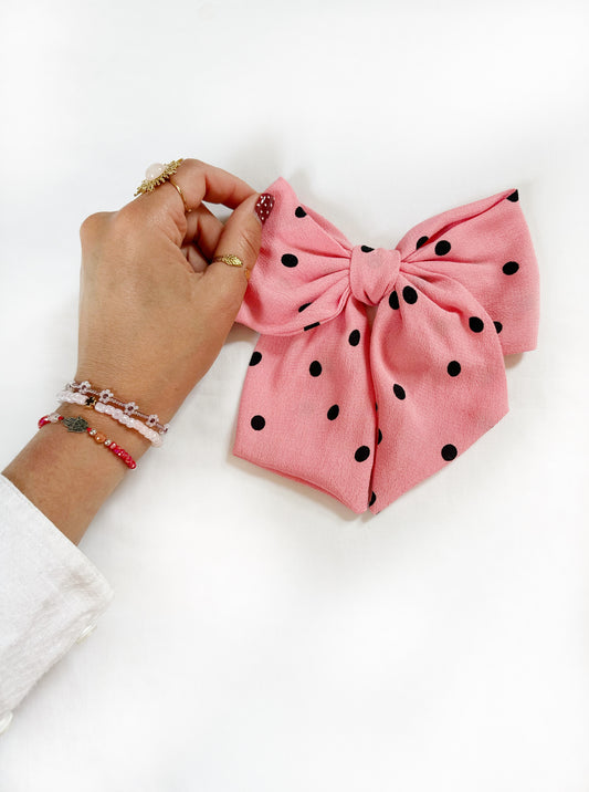 Beau hair bow in pink polka dot