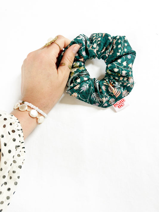 Liberty OG (regular) scrunchie in dark teal and peach