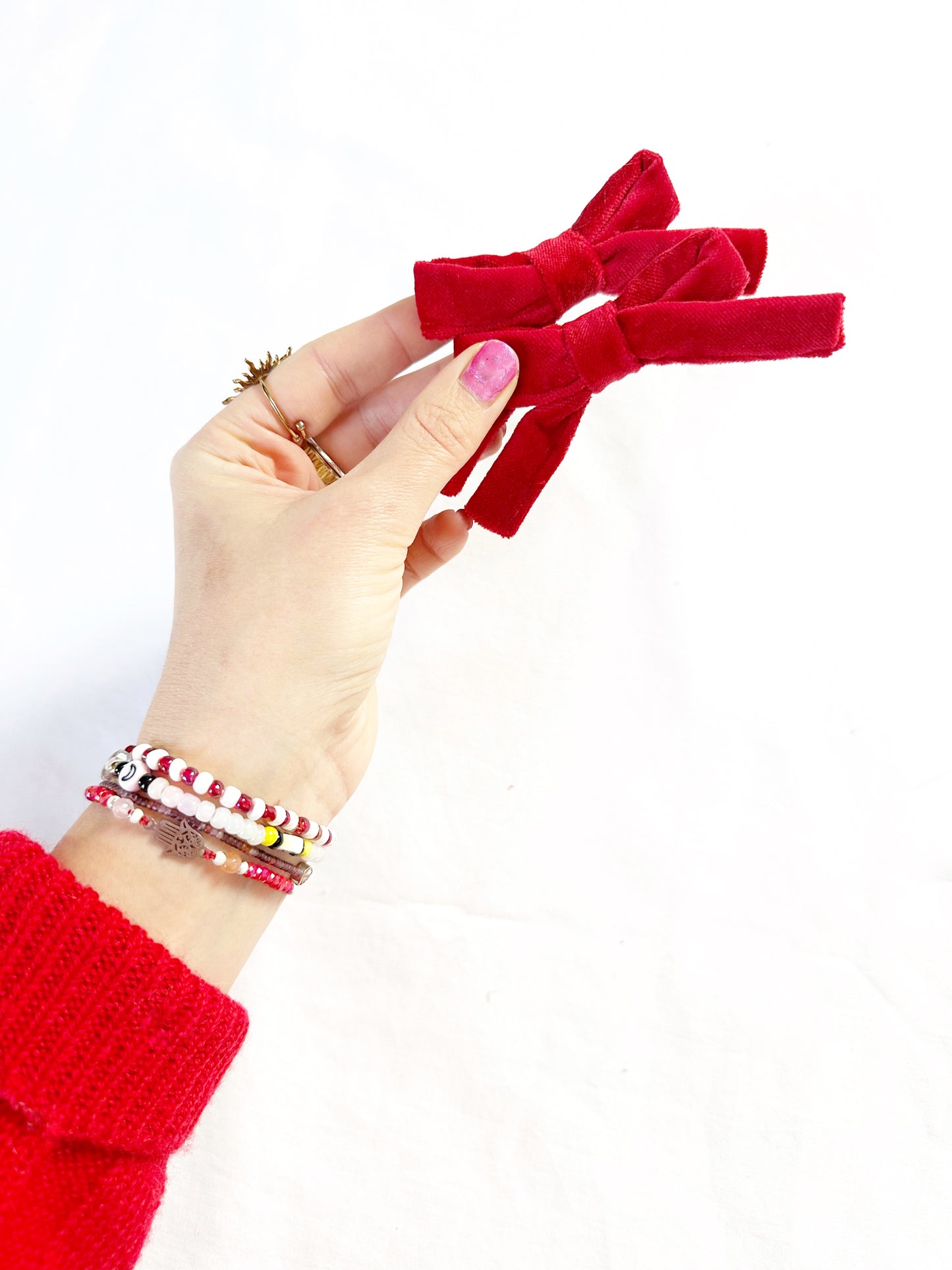 Bonnie mini hair bows in red velvet