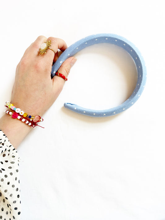 Classic Headband in light blue polka dot