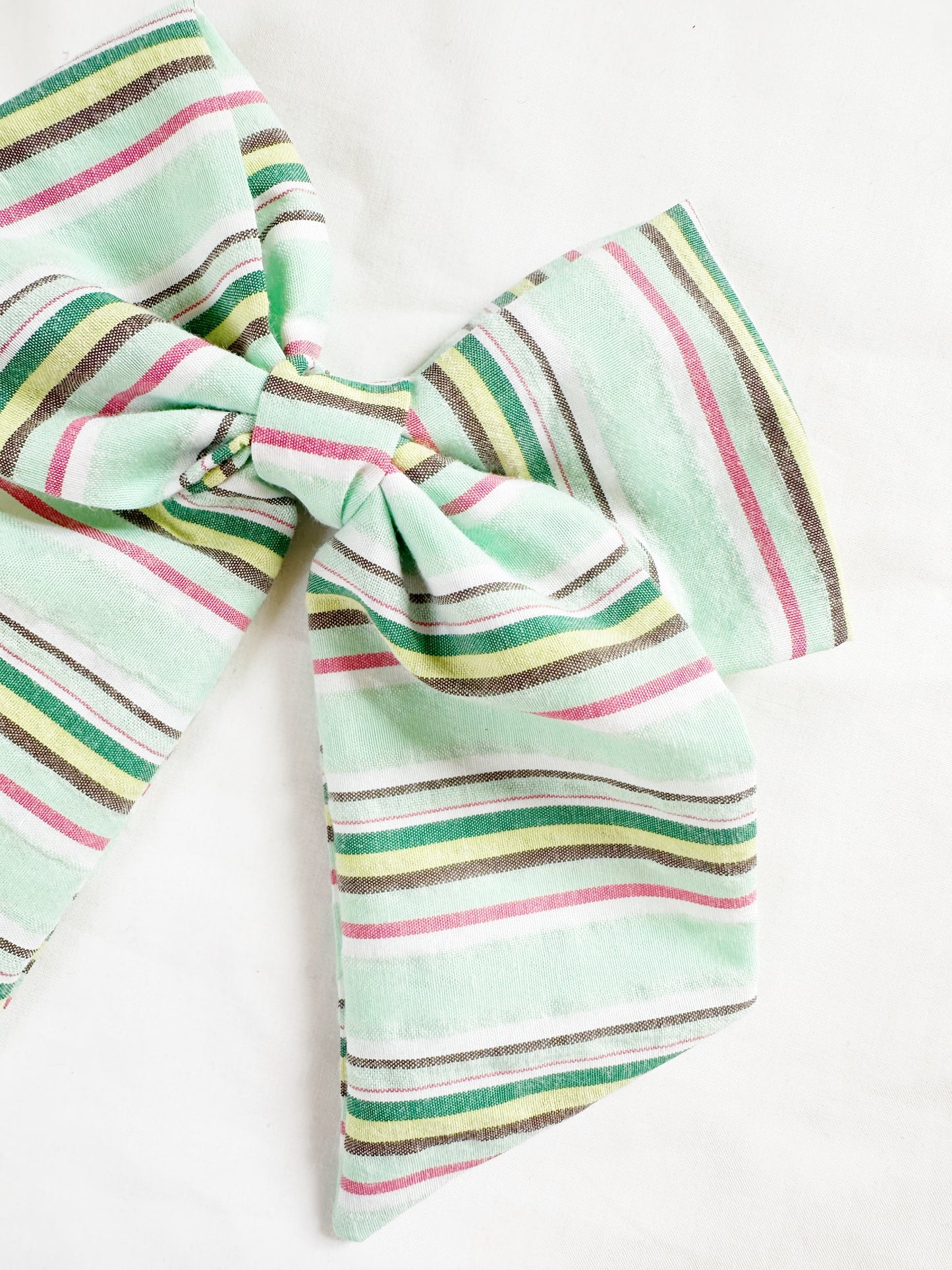 Beau hair bow in mint beach stripes