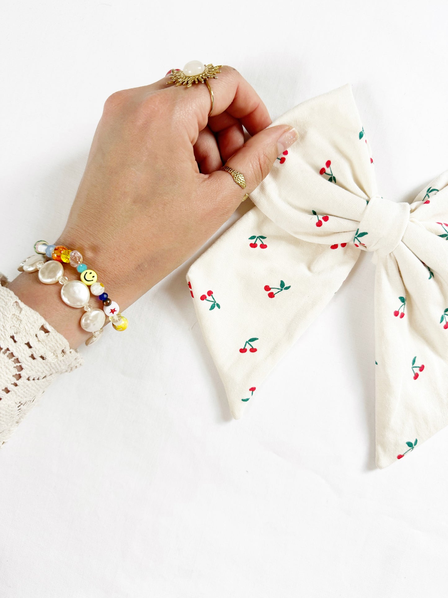Beau hair bow in cherry print